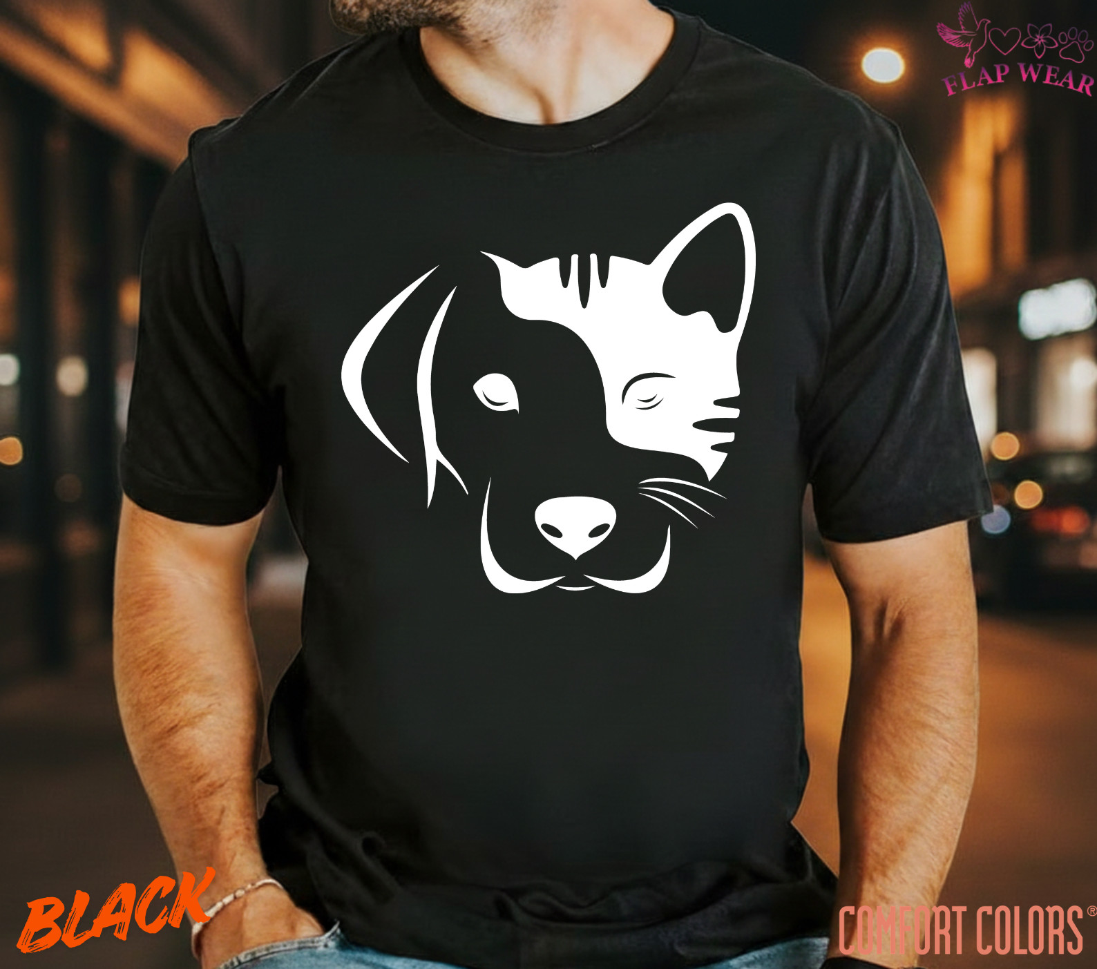 Dog and Cat Split Face T-Shirt – Minimalist Pet Lover Graphic Tee – Cute Dog Cat