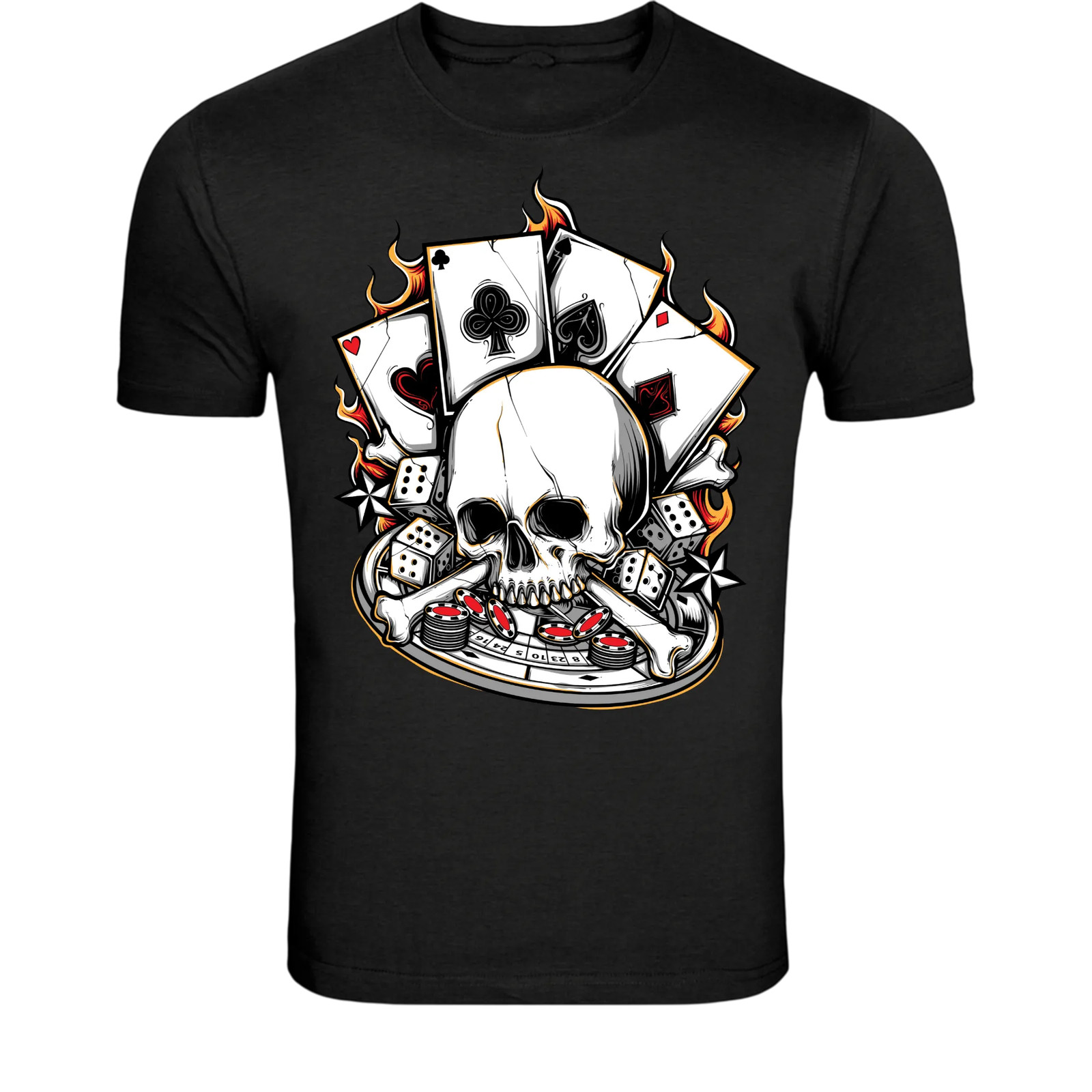 Skull Poker Casino T-Shirt – Gambling Cards Dice Skull Graphic Tee