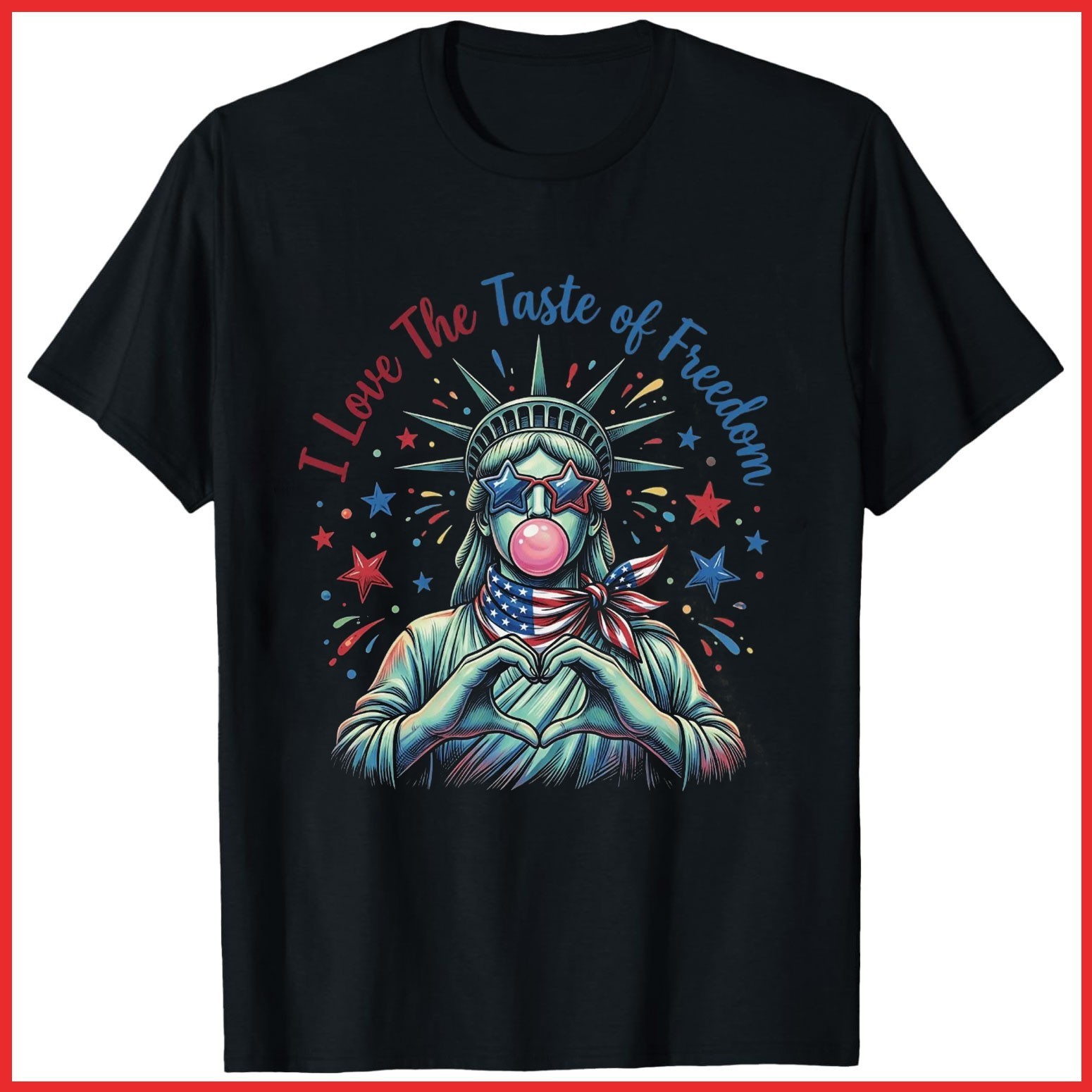 I Love The Taste of Freedom Statue of Liberty Bubble Gum Black Cotton T-Shirt