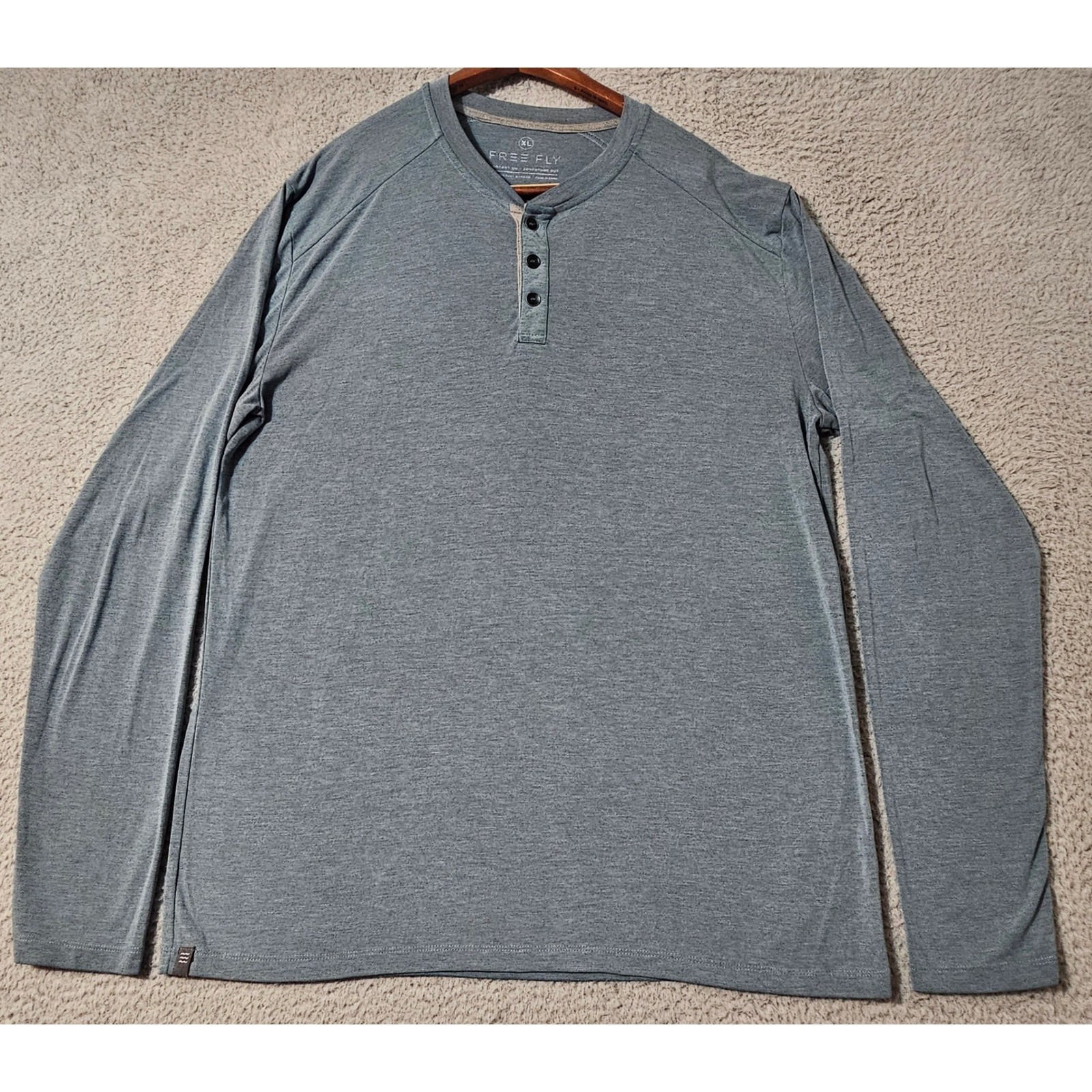 Free Fly Shirt Mens XL Blue Henley Long Sleeve Bamboo Stretch Lightweight