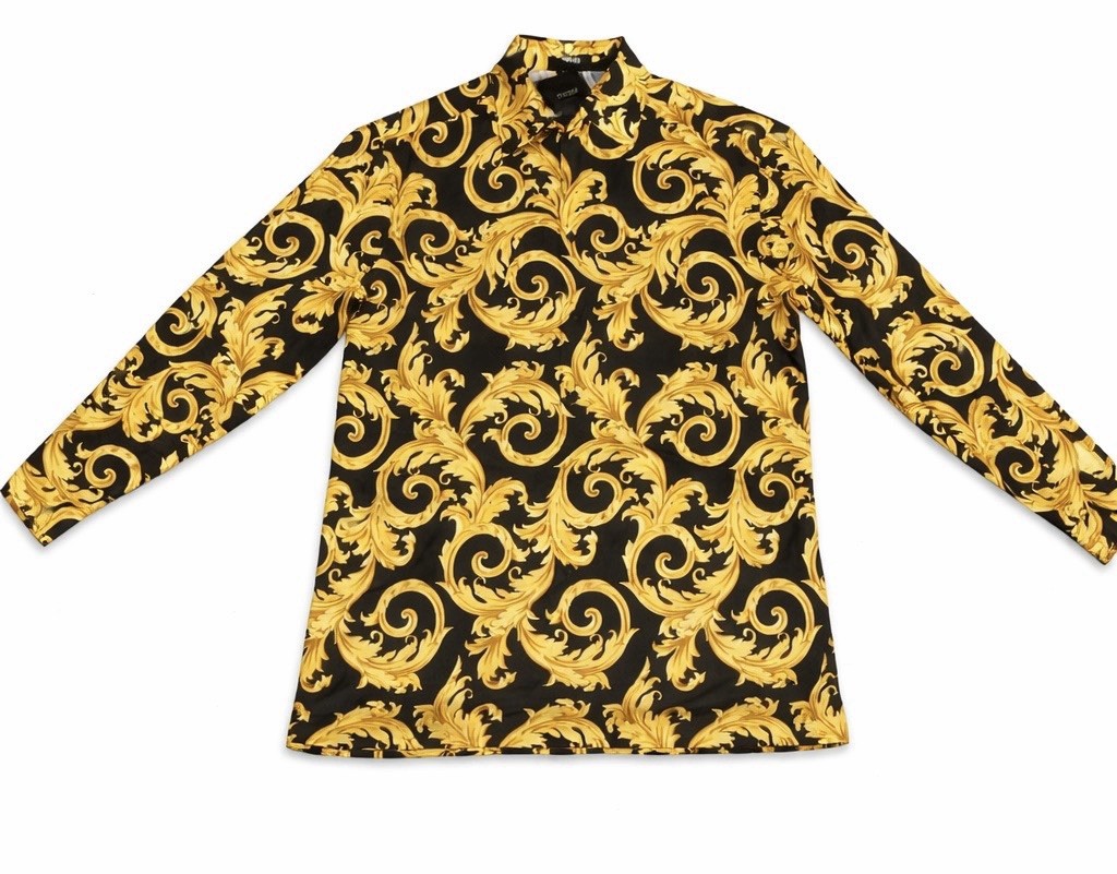 Versace Informal Shirt Twill Poly Baroque Black And Gold 50IT(US L)$1750 Retail