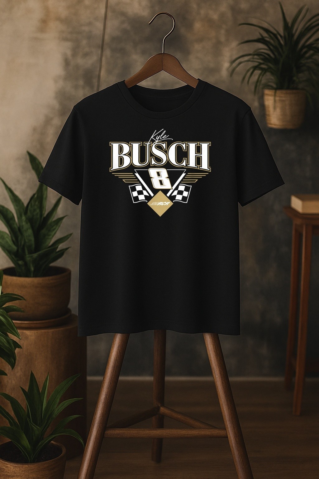NASCAR – Kyle Busch 8 RCR Triangle Wings Logo Black T-Shirt