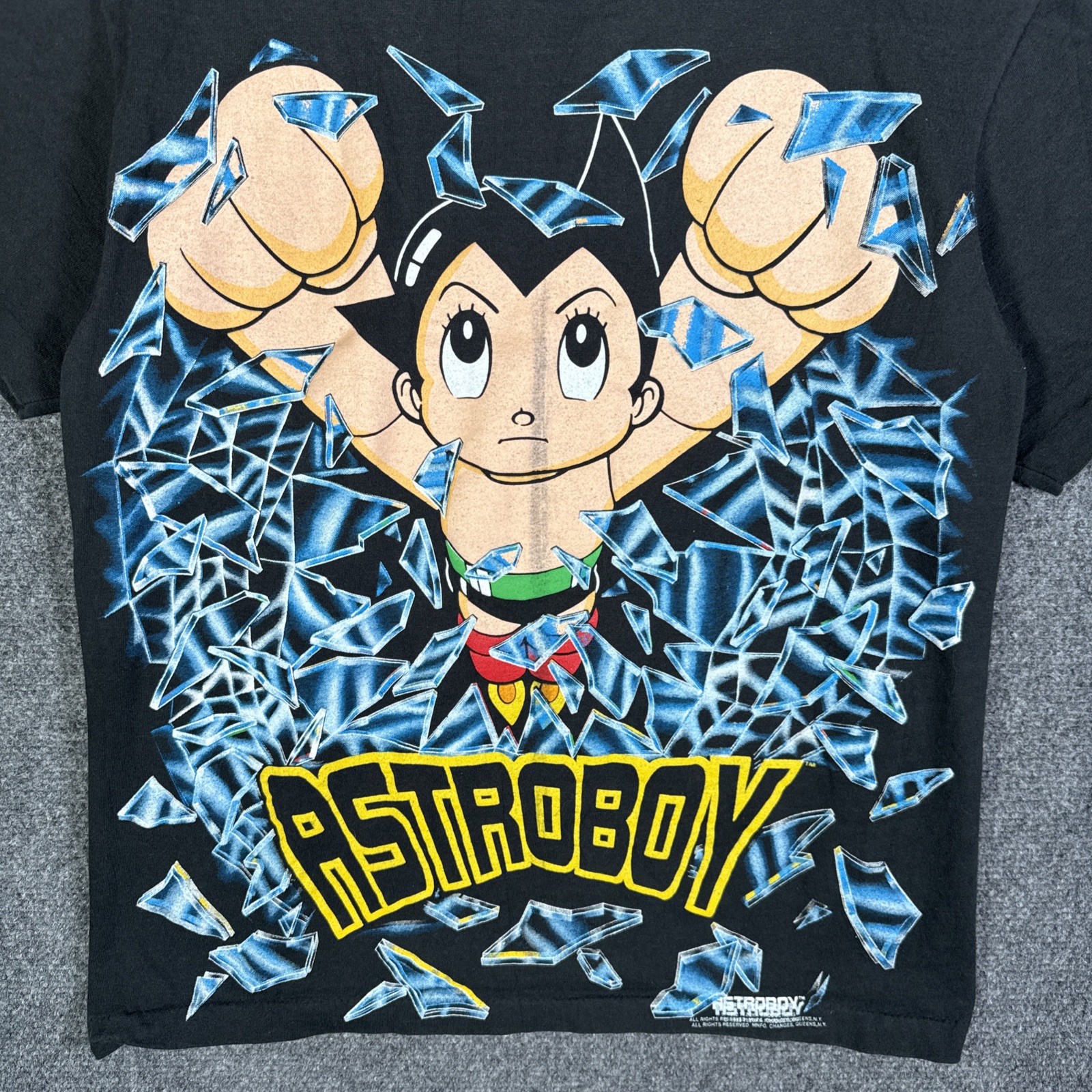 Vintage Astro Boy Shirt Mens Medium Black 90s Shattered Glass Cartoon RARE USA