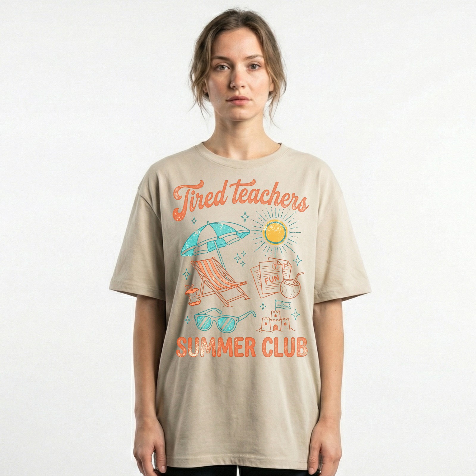 Tired Teachers Summer Club T-Shirt Funny School Break Beach Vacation Mode Tee
