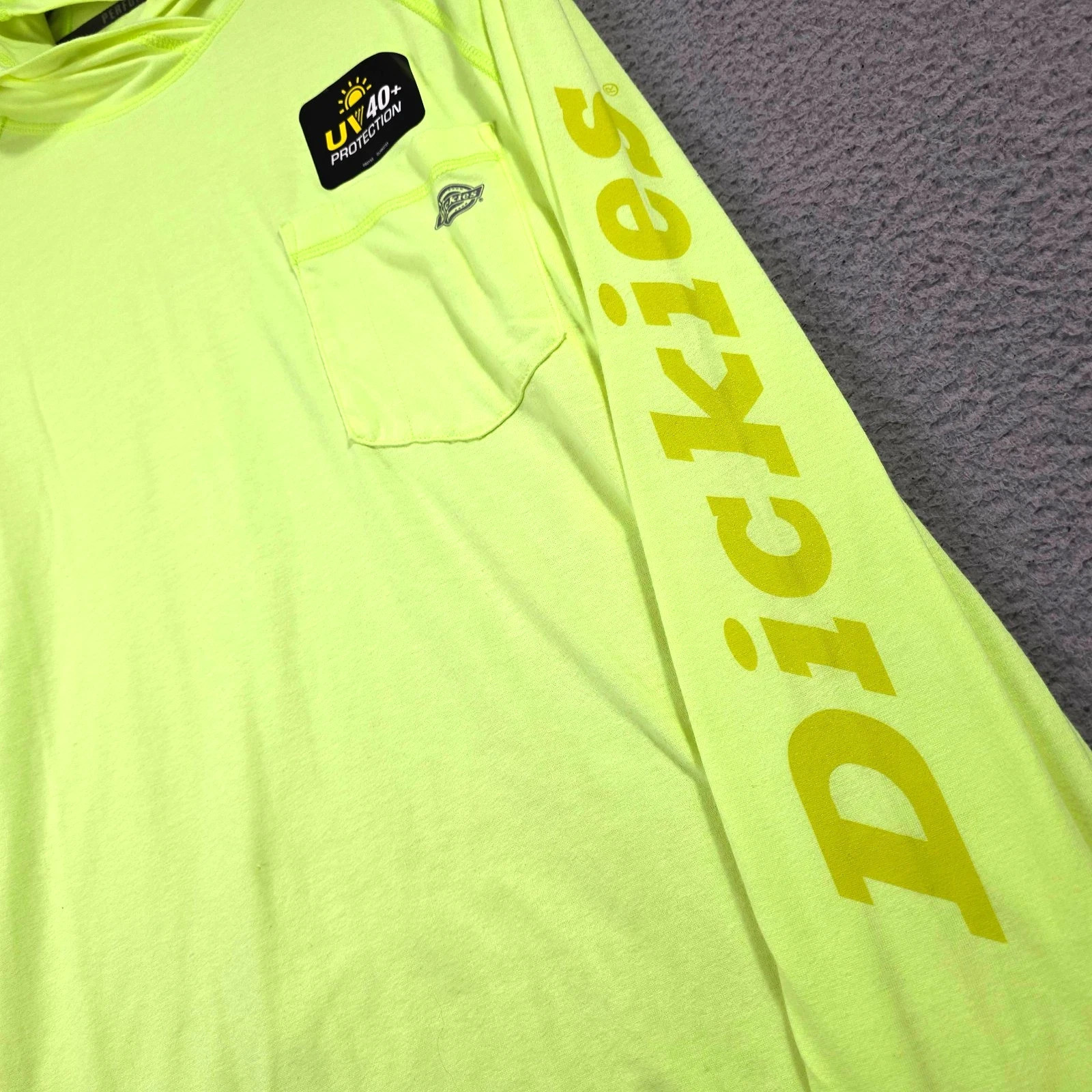 Dickies Fast Dry Hooded Shirt Mens Medium Yellow Hi Viz Long Sleeve UV40 NWT