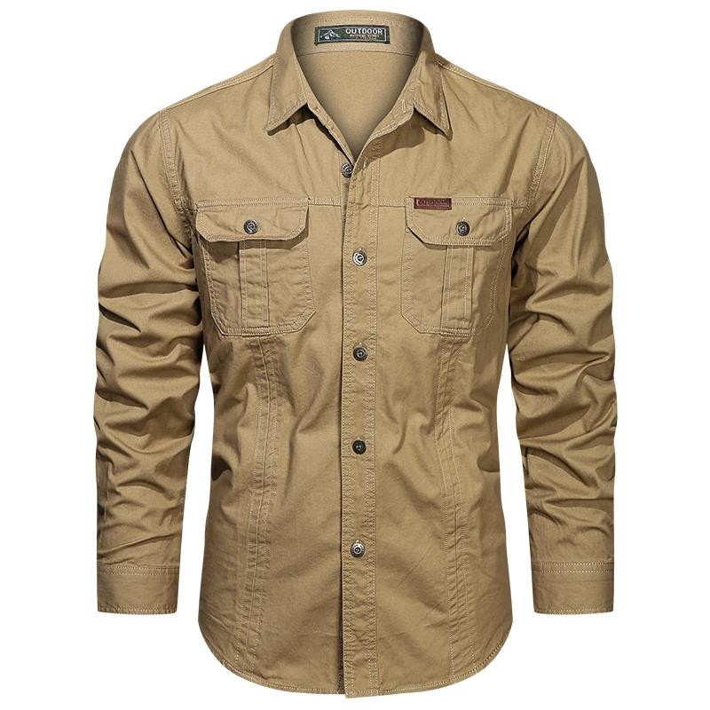 Men&rsquo;s Long-Sleeve Western Shirts Cotton Button-Up Military Style