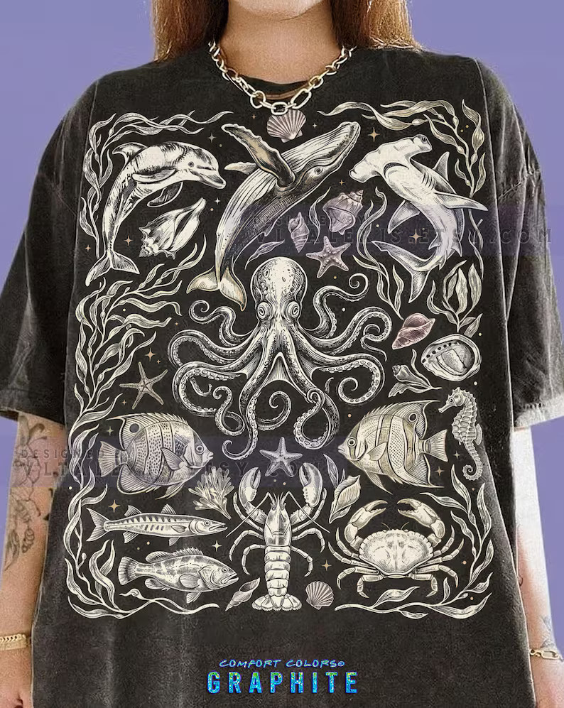 Octopus Whale Hammerhead Shark Marine Life Comfort Tee Ocean Wildlife