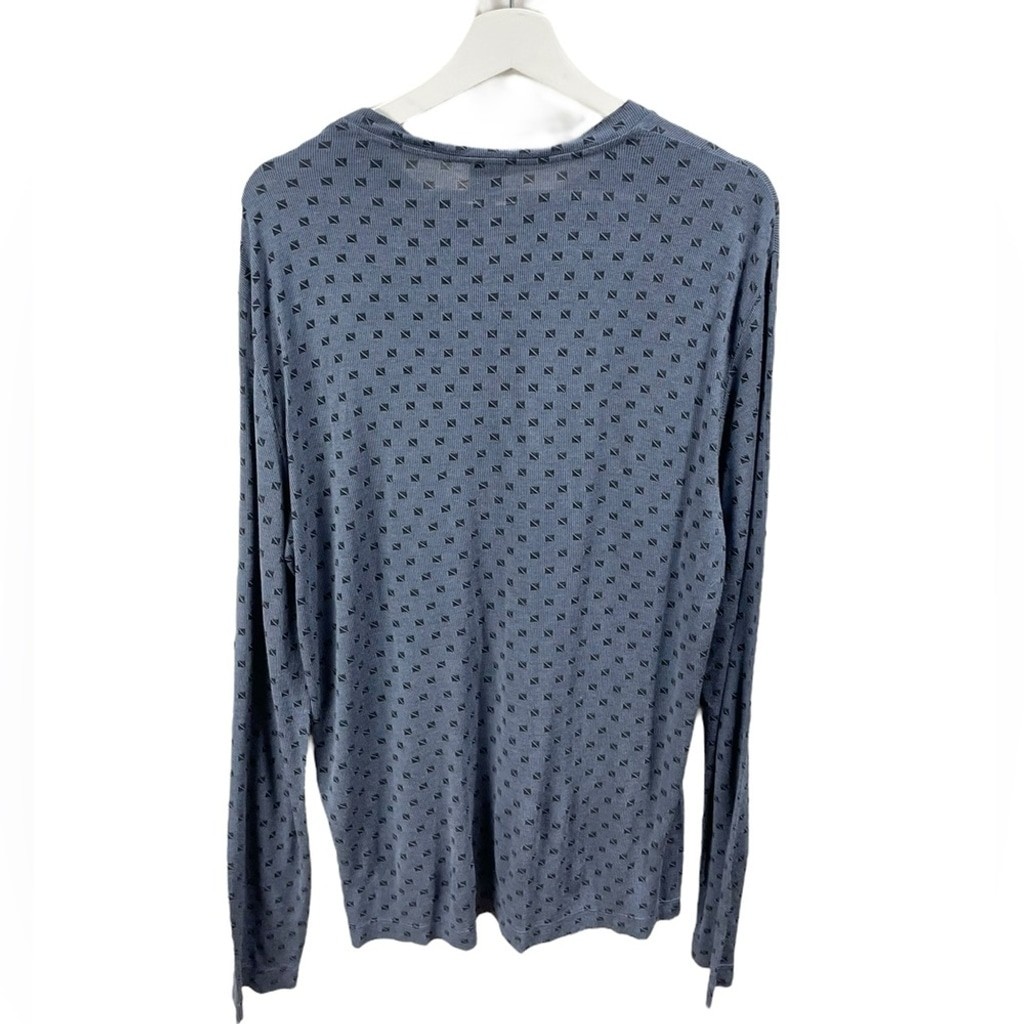 Armani Collezioni Blue Geo-Printed Long Sleeve Viscose T Shirt Size EU M/ US S