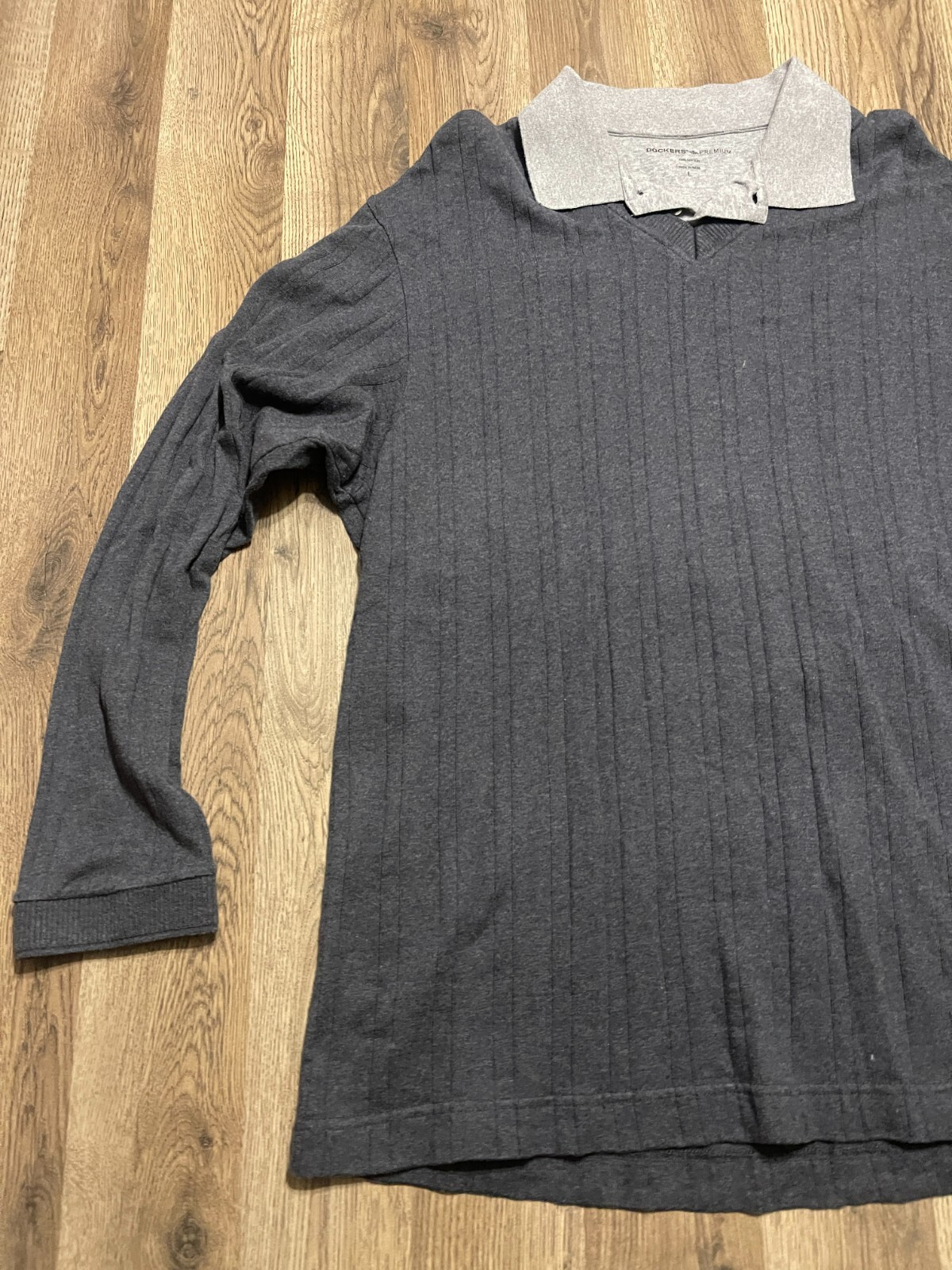 DOCKERS Premium Shirt, Men&rsquo;s Size Large, Gray, Long Sleeve, Collared