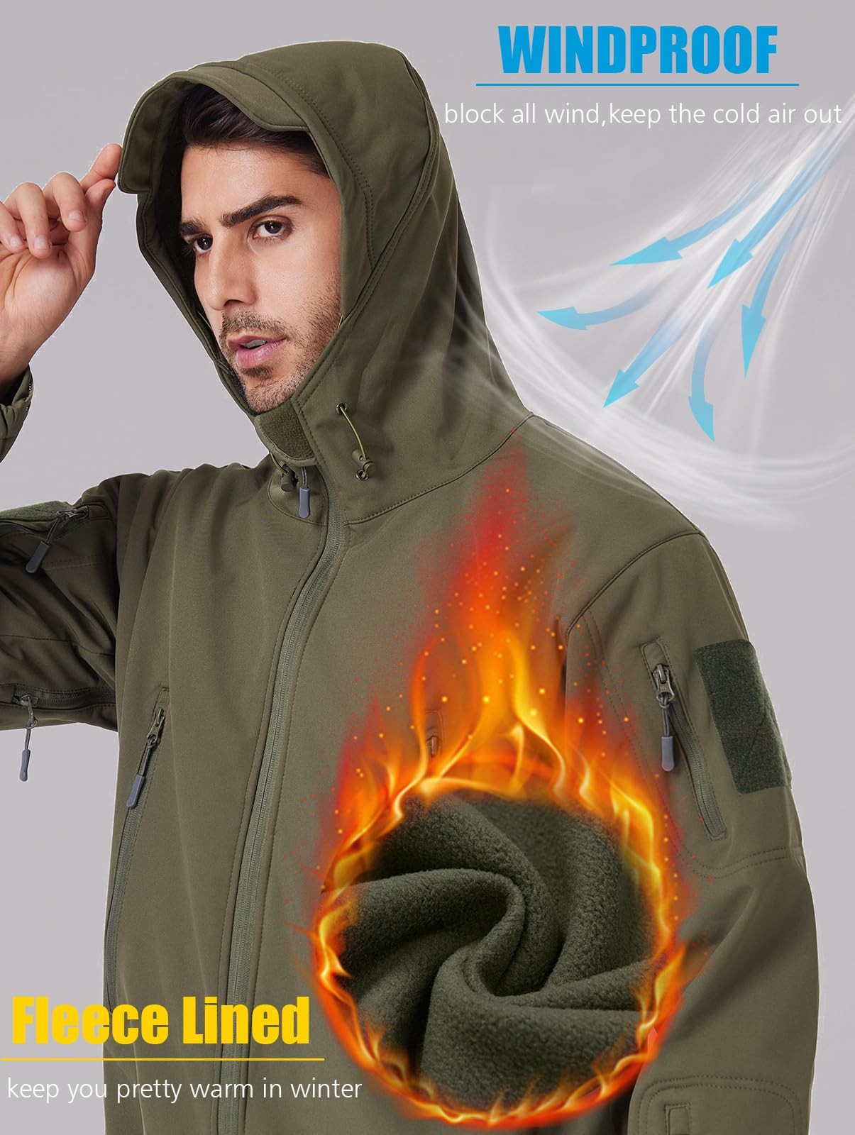 ReFire Gear Men&rsquo;s Tactical Softshell Fleece Hooded Outdoor Jacket