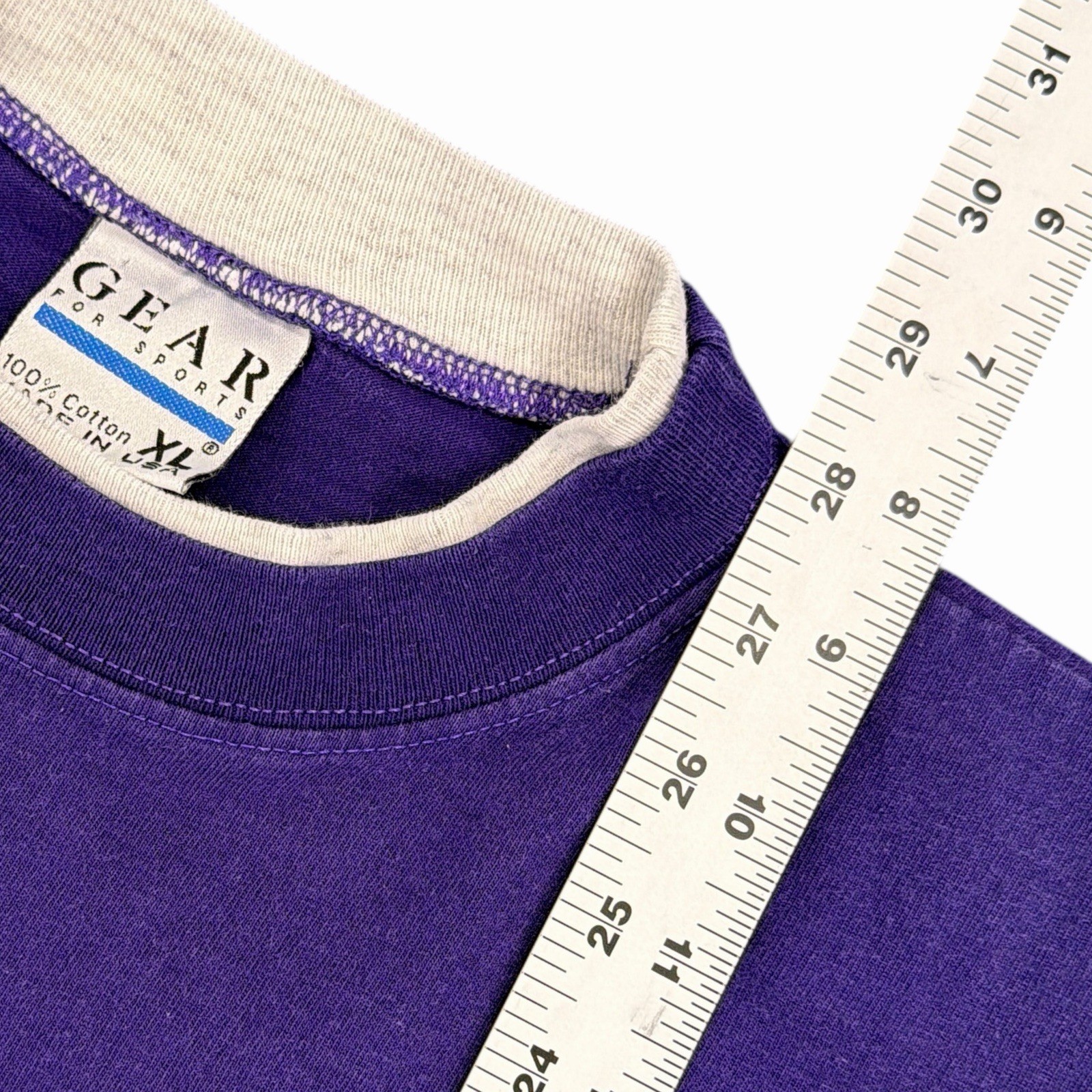 Vtg Purple Cotton T Shirt Lined Sleeves Neck Crew Mens Sz XL Made USA