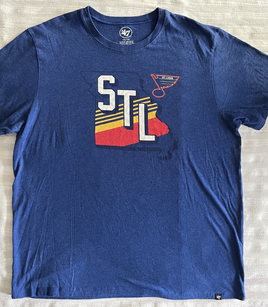 47 St Louis Blues Blue Retro Striped State Hockey Unisex T Shirt 2XL (23×29)