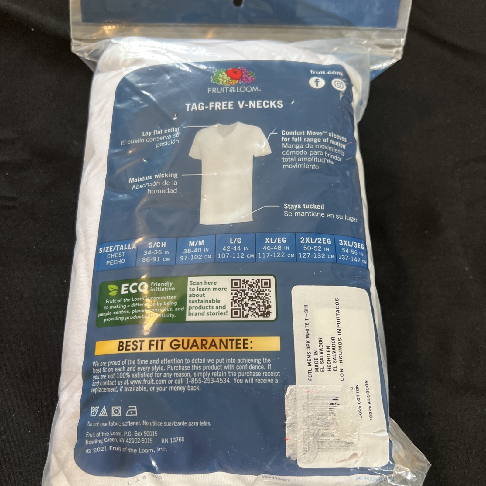 3pk White Mens 3XL 54-56 Inch V Neck T-Shirts Fruit Of The Loom New *Seconds