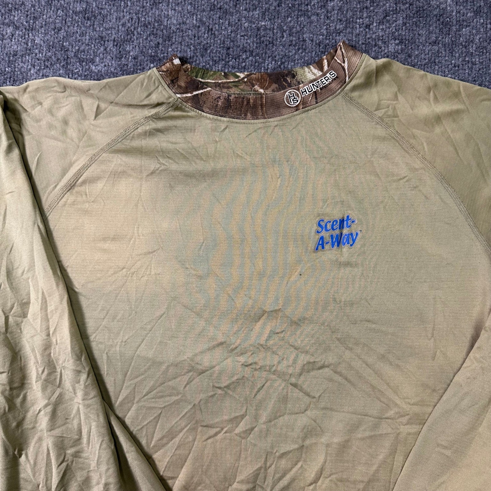 Hunter&rsquo;s Specialties Shirt Mens Size L Olive Scent-A-Way Tek 4 Camo Trim Hunting