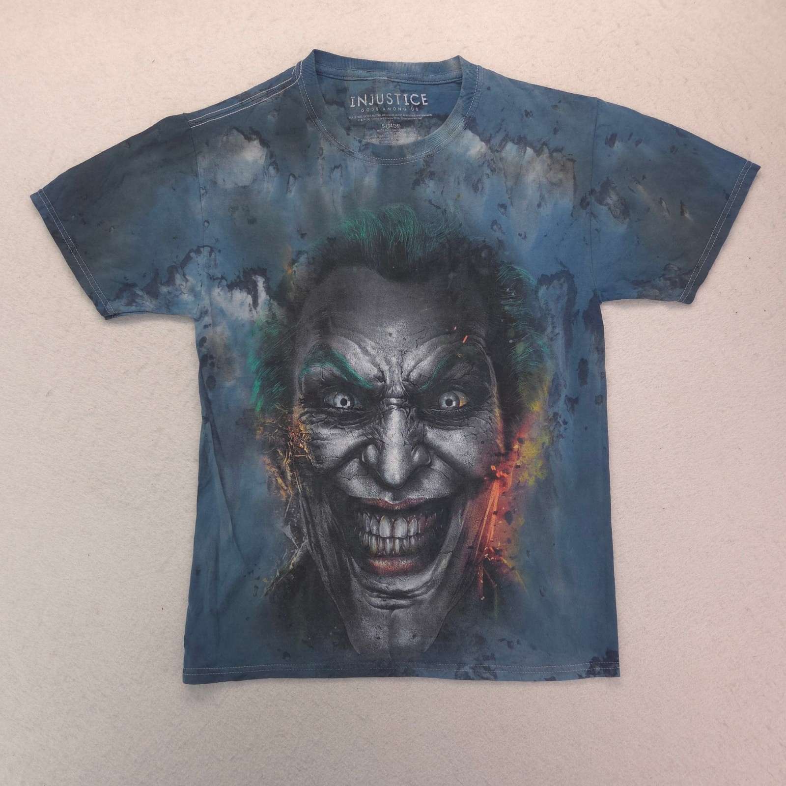 DC Injustice Joker Graphic Video Game Short Sleeve Shirt Mens Size Small S Blue