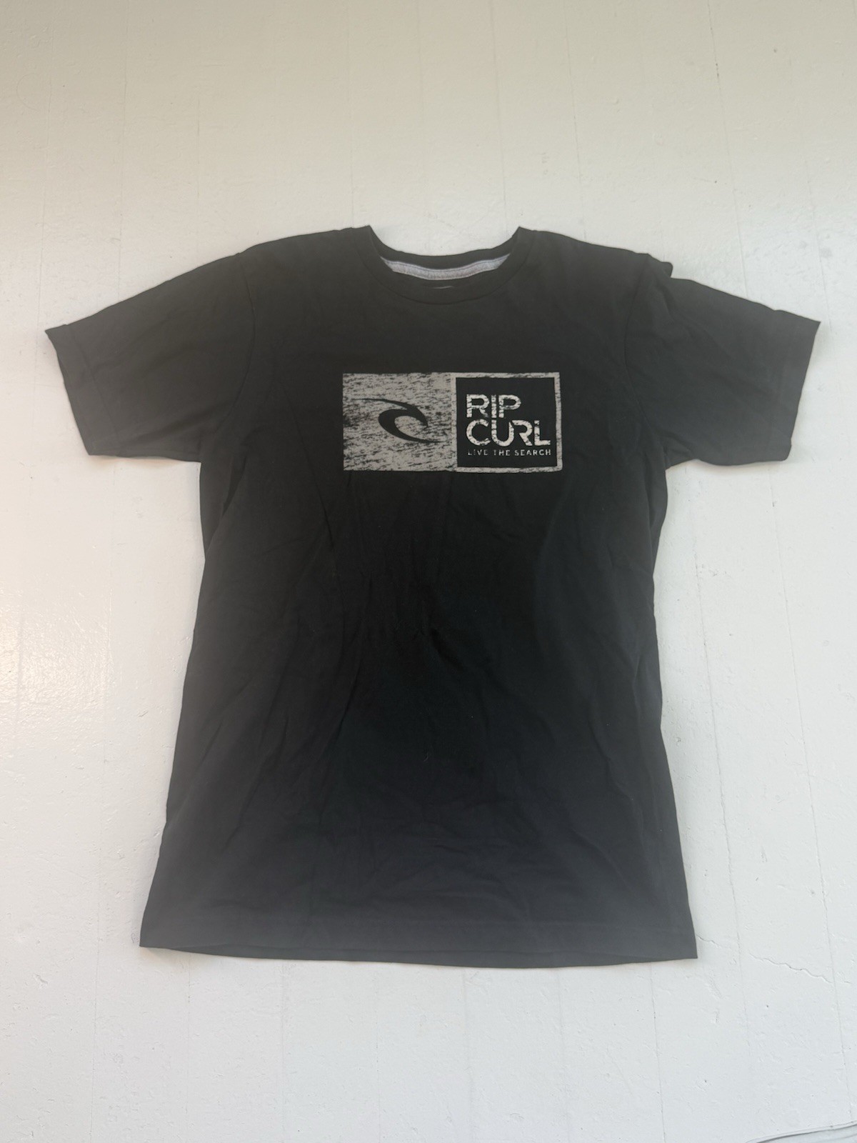 Rip Curl Live The Search Retro Graphic Black Shirt, Men M, Crew Neck Surfing