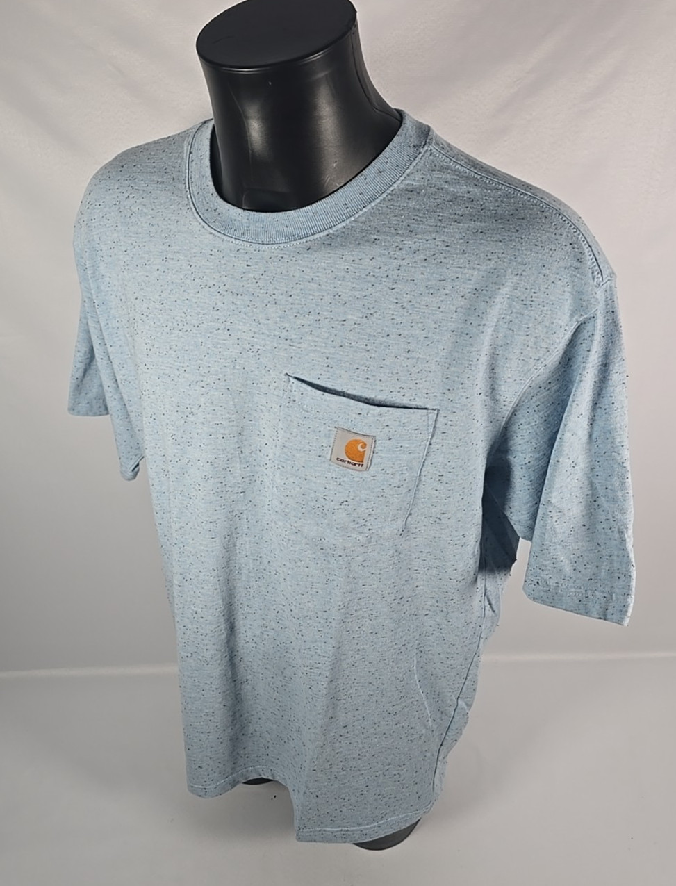 CARHARTT Short Sleeve Loose Fit T-Shirt Blue Flecked Patch Pocket Men&rsquo;s Large