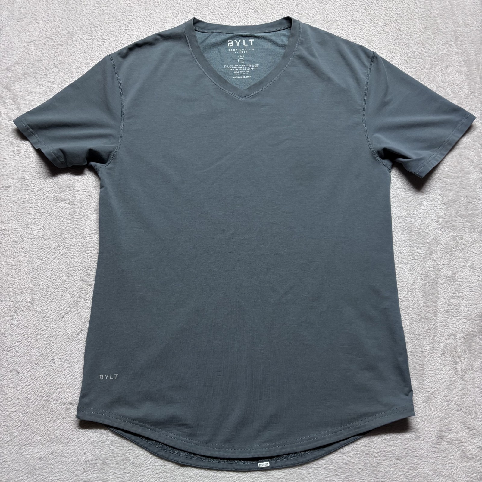 BYLT Drop Cut Lux Shirt Mens L Premium Basics V-Neck Performance T Shirt Gray