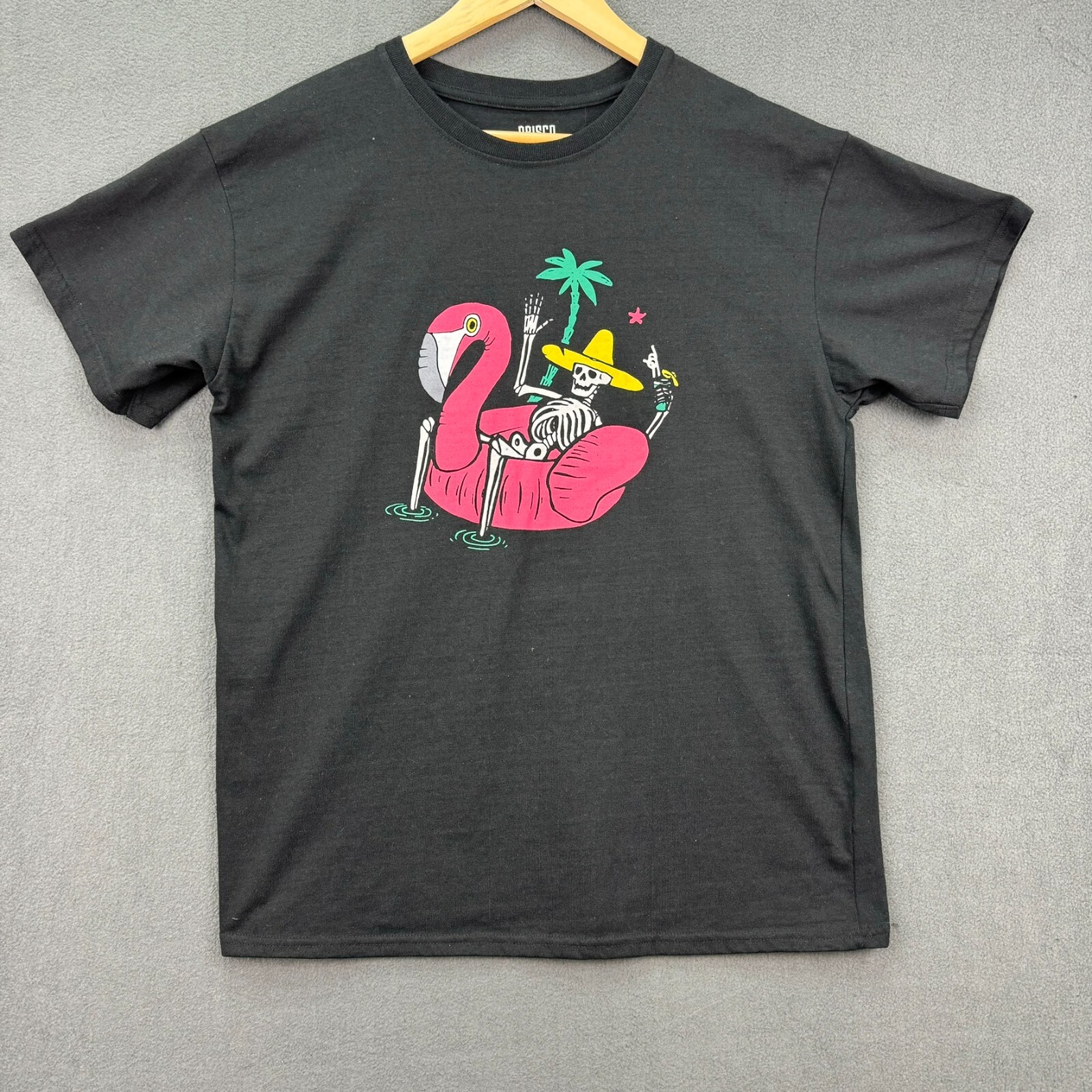 Brisco Brands T Shirt Mens Large Black Flamingo Skeleton Short Sleeve Party Dad