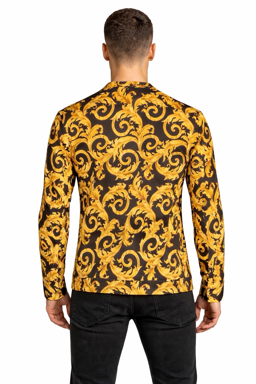Versace Informal Shirt Twill Poly Baroque Black And Gold 50IT(US L)$1750 Retail
