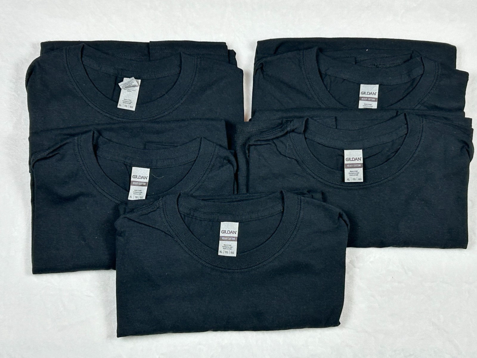 5 PACK Gildan Solid Black Heavy Cotton Short Sleeve Blank Tee Shirt Sz_XL