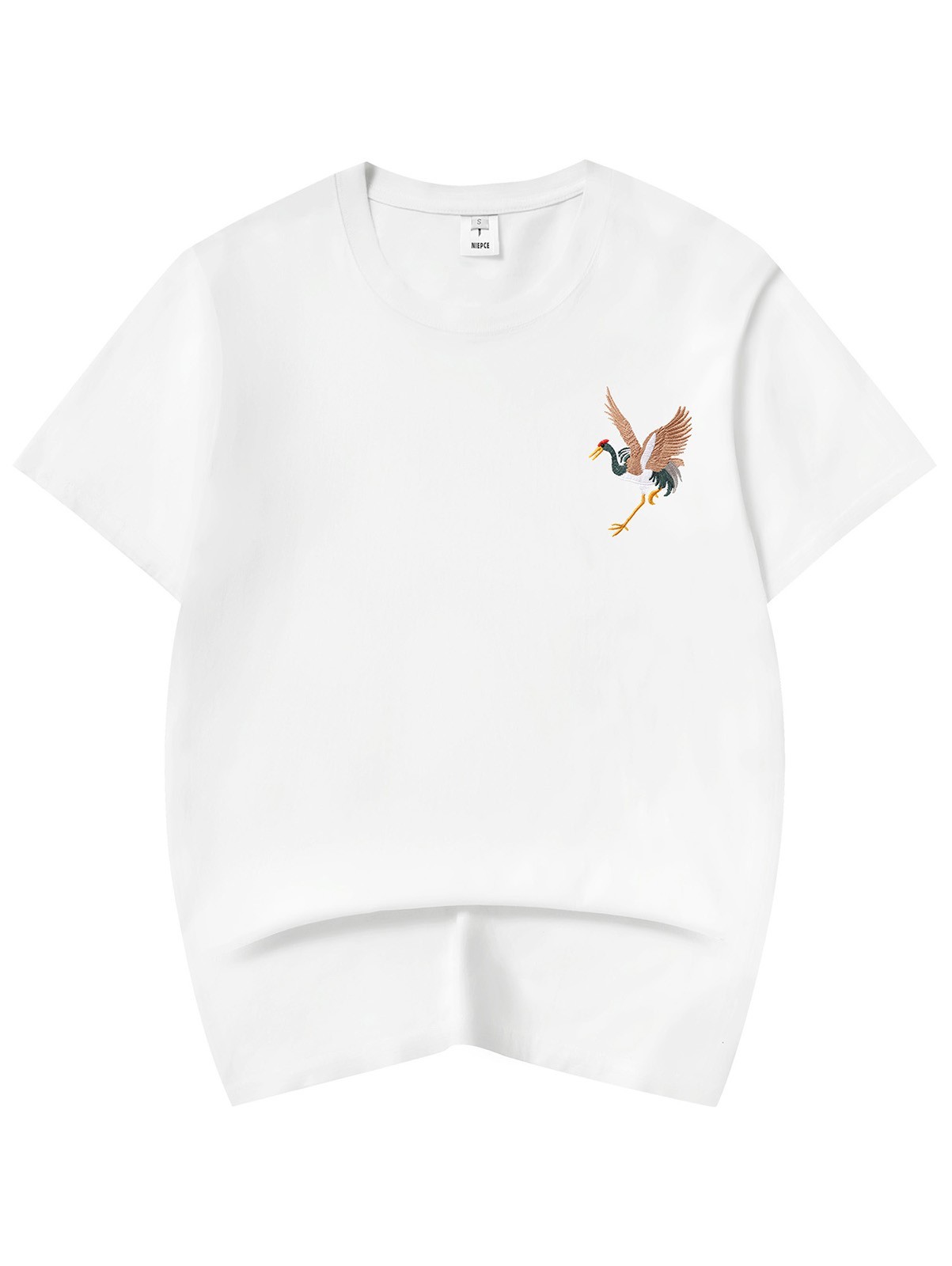 Niepce Japanese Streetwear Embroidery T-shirt Flying Cranes Graphic Tee for Men
