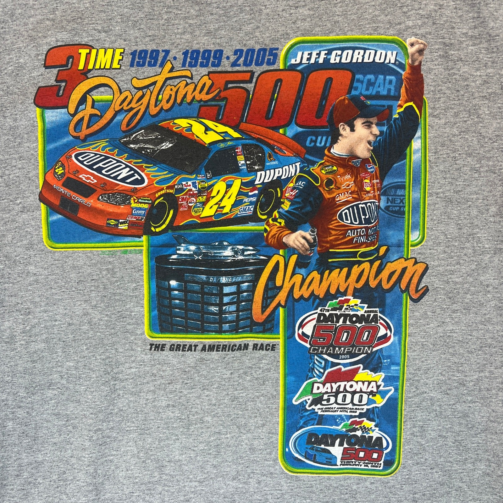 2005 Daytona Champion Jeff Gordon Tee Men&rsquo;s Sz L Chase Authentics Gray and Red