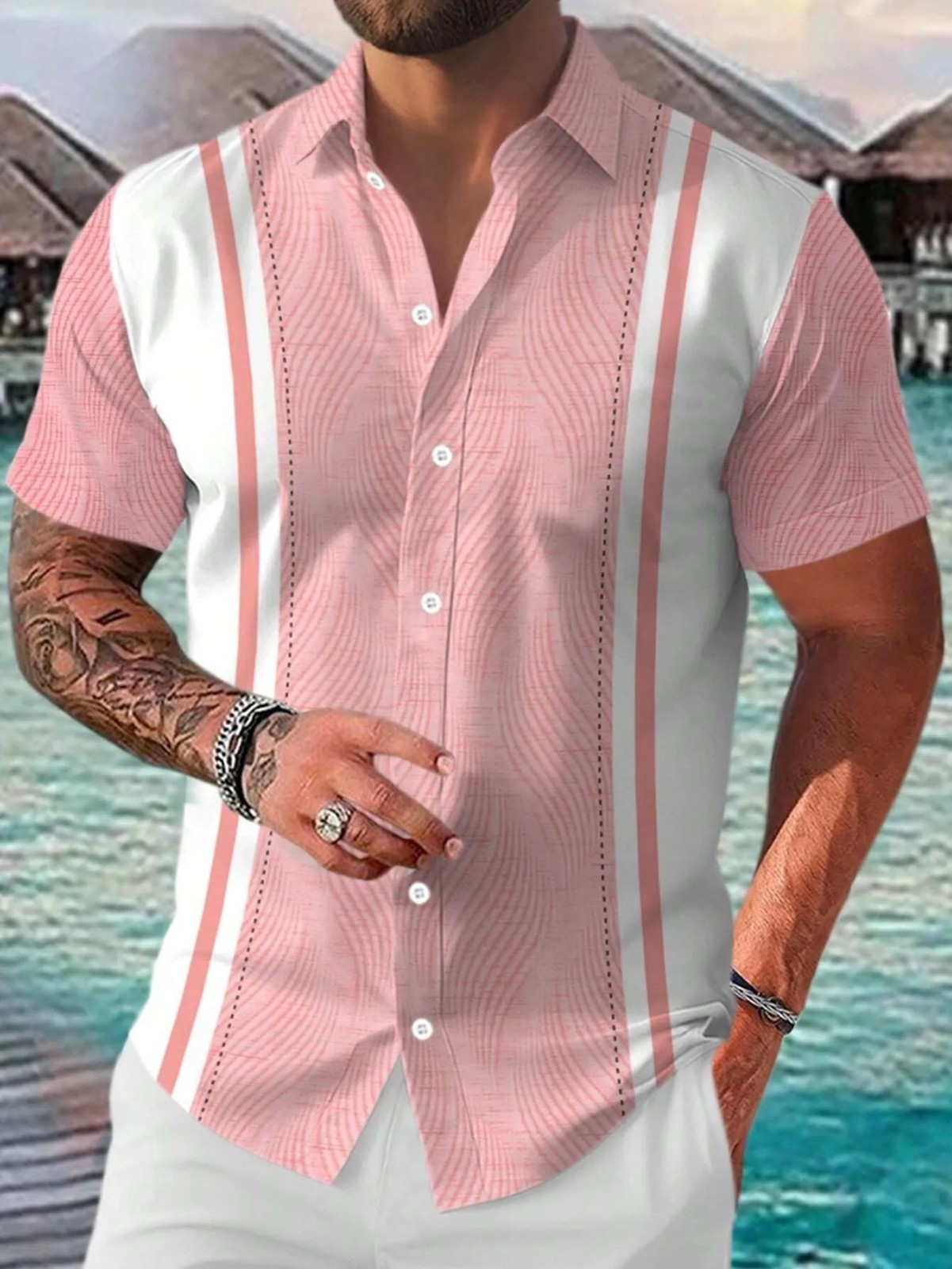 Men&rsquo;s Casual Short Sleeve Guayabera Cuban Beach Wedding Button-up Dress Shirt