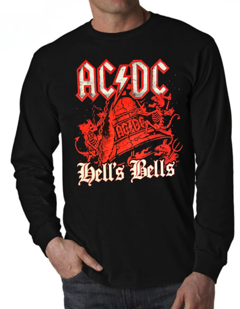 ACDC Hell&rsquo;s Bells PUNK ROCK BAND Men&rsquo;s Black Long Sleeve Shirt
