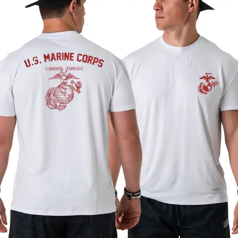 U.S. Marine Corps Semper Fi T-shirt, Red Eagle Globe And Anchor 2 Sides, Soft Co