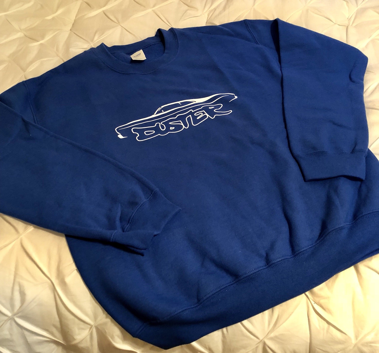 NEW Royal Blue Sweatshirt With Vintage Duster Car Design By Maddmax Car Art Sz M