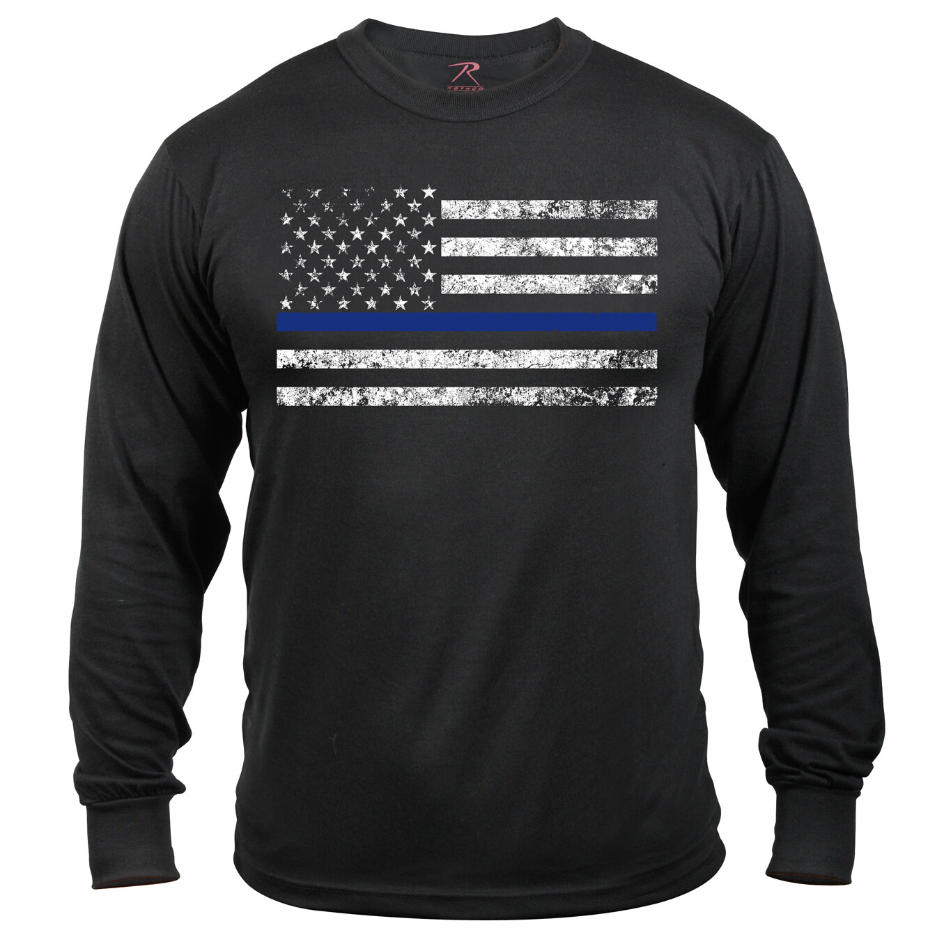 Mens Thin Blue Line Long Sleeve Tee Shirt – Rothco Black TBL USA Flag TShirt