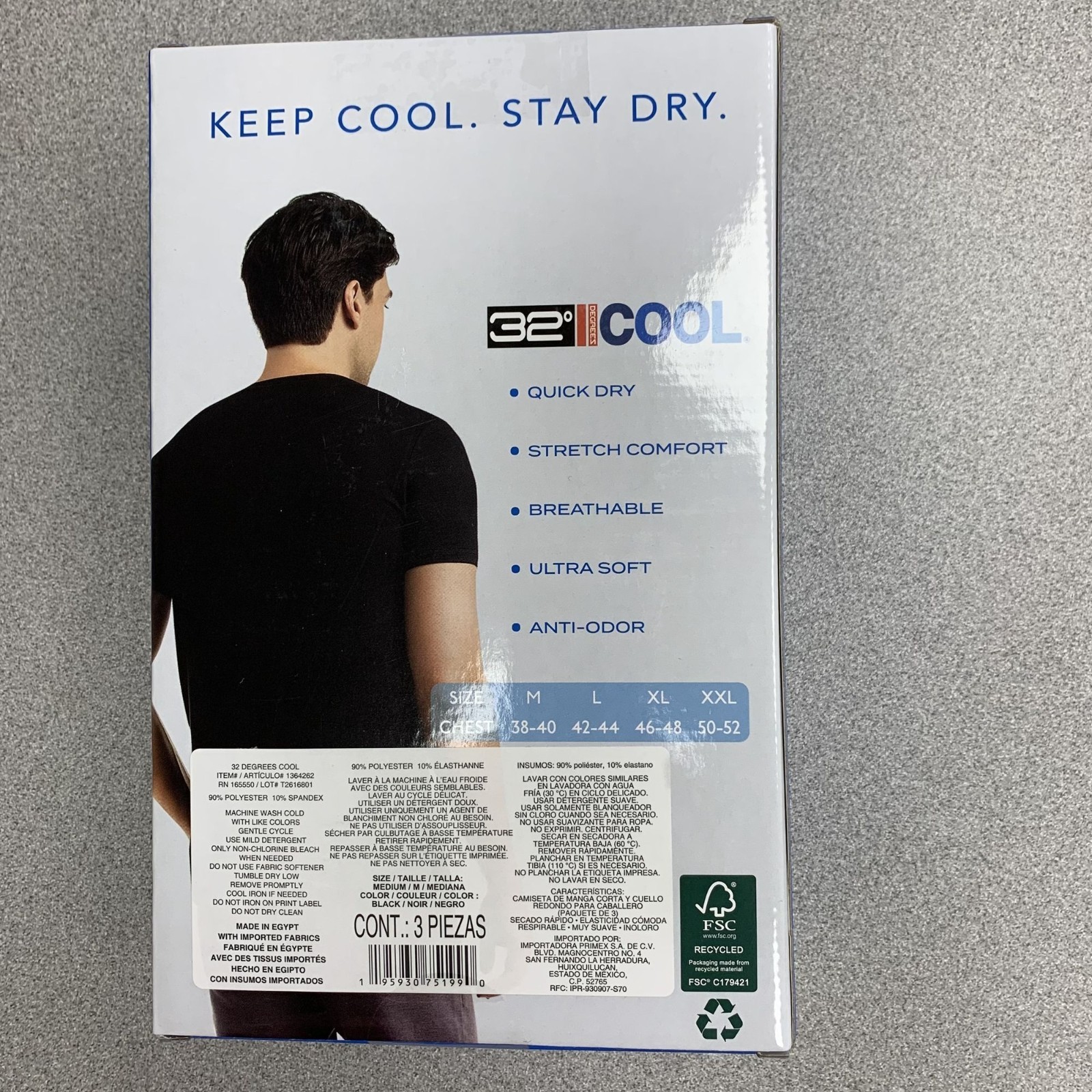 32 Degrees Cool Men&rsquo;s M 3-Pack Short Sleeve Crew Neck T-Shirts Black G1912