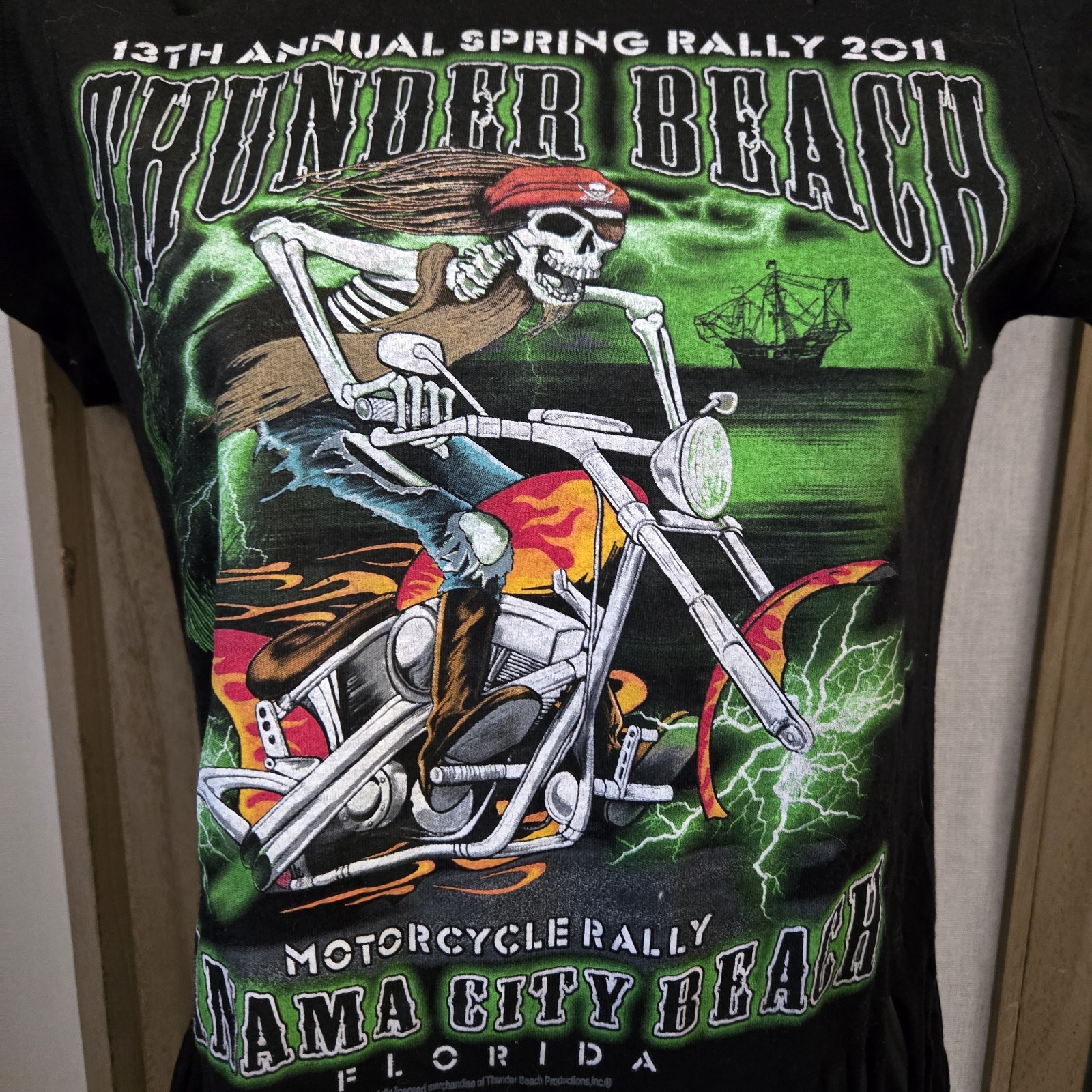 13th Thunder Beach Bike Week Panama City Beach T-Shirt Black Motorcyle Size S