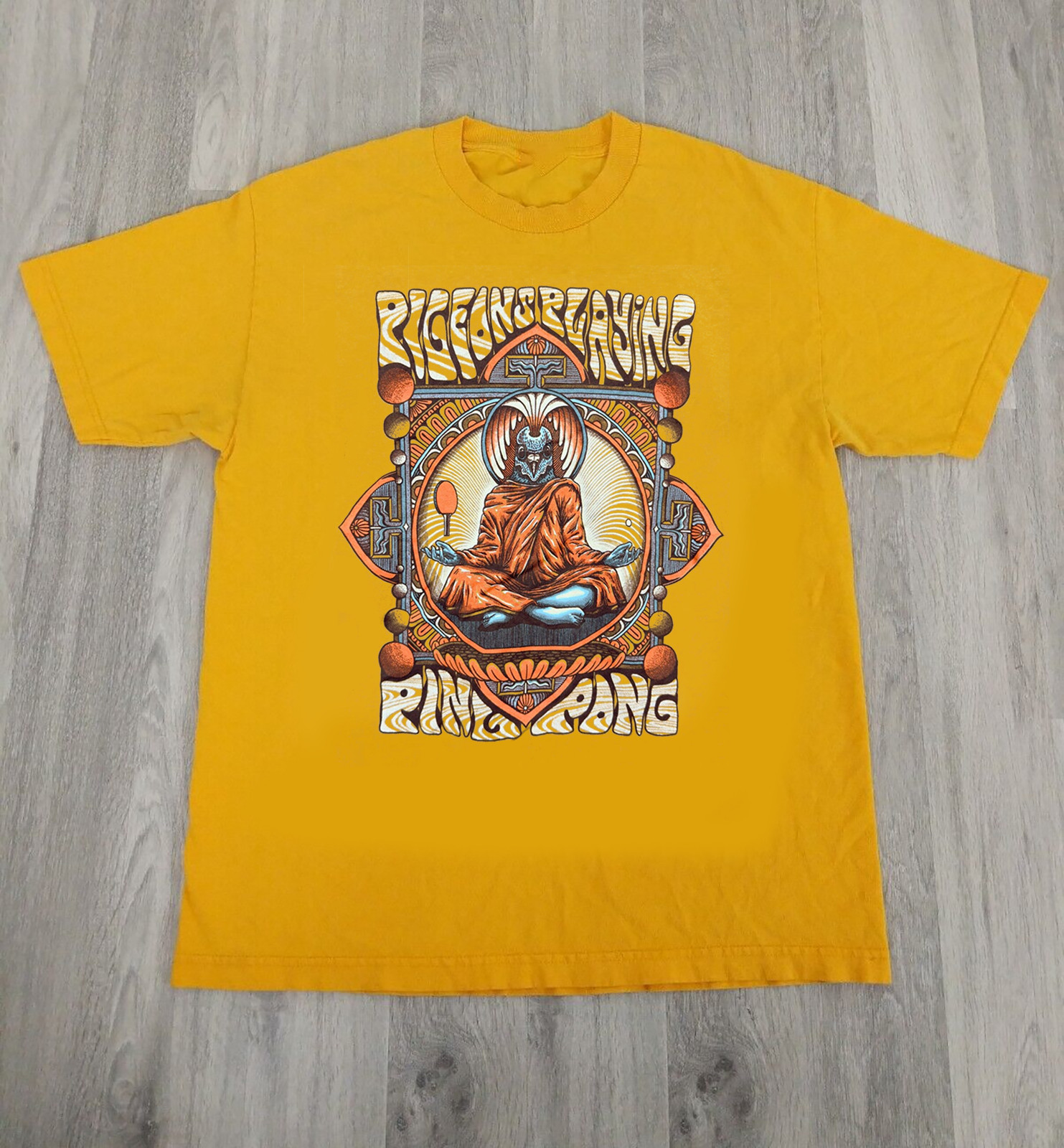 Pigeons Playing Ping Pong Concert Gold Unisex T-Shirt Cotton Men Women PR750