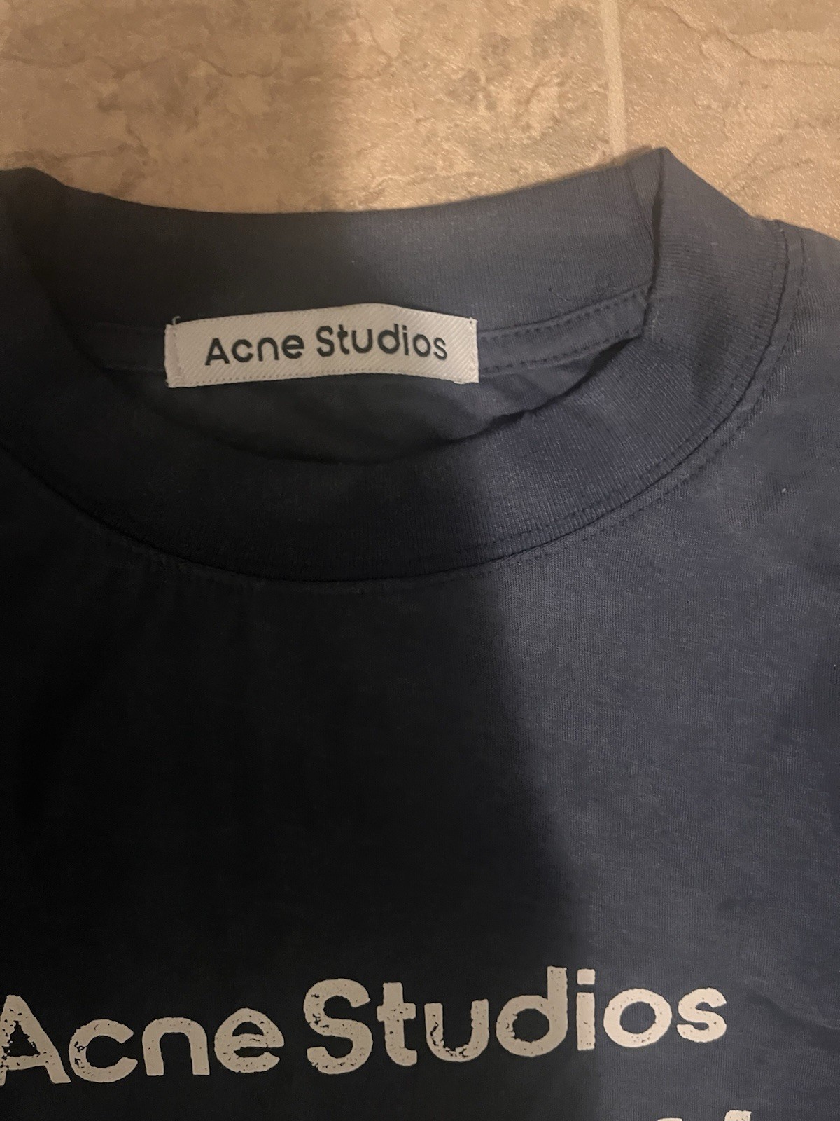 Acne Studios Stockholm 1996 Navy Logo Graphic Print Long Sleeve Crew Neck Tee L