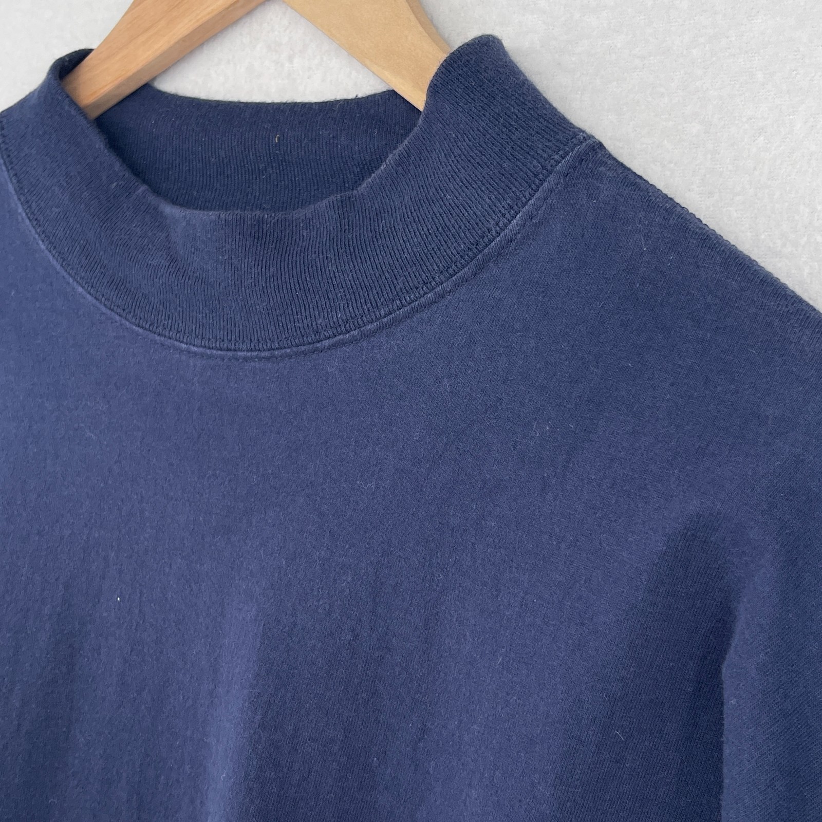 RUSSELL ATHLETIC Shirt Mens XL Pro Cotton Y2K Long Sleeve Tee Mock Neck Blue VTG