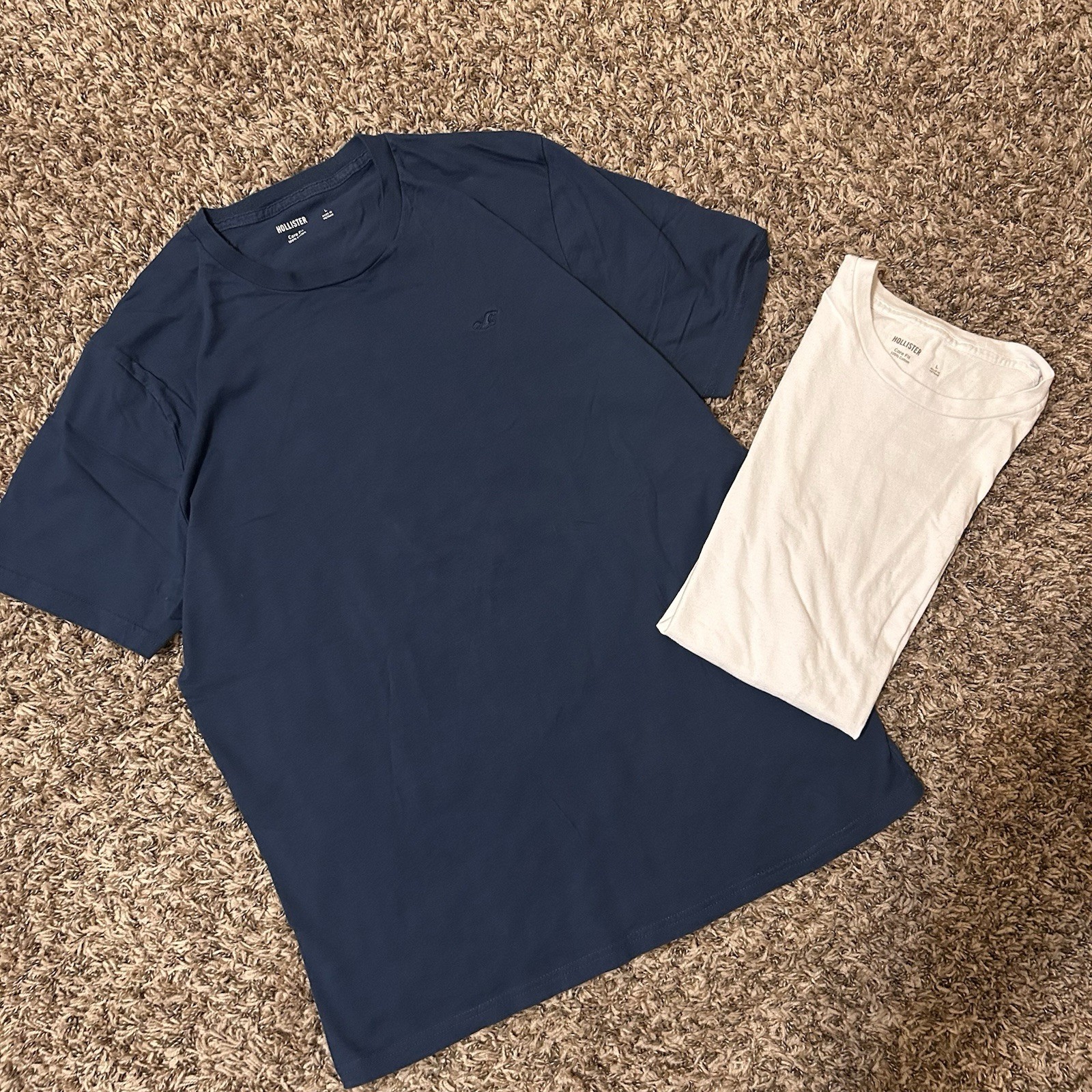 *Brand New* Hollister Core Fit MenL Navy/White Cotton Knit Logo Crew Neck Bundle