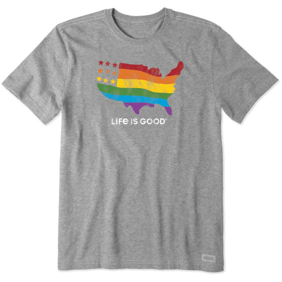 Life Is Good SS Shirt Crusher Tee RAINBOW MAP USA Grey Chest47in Mens L