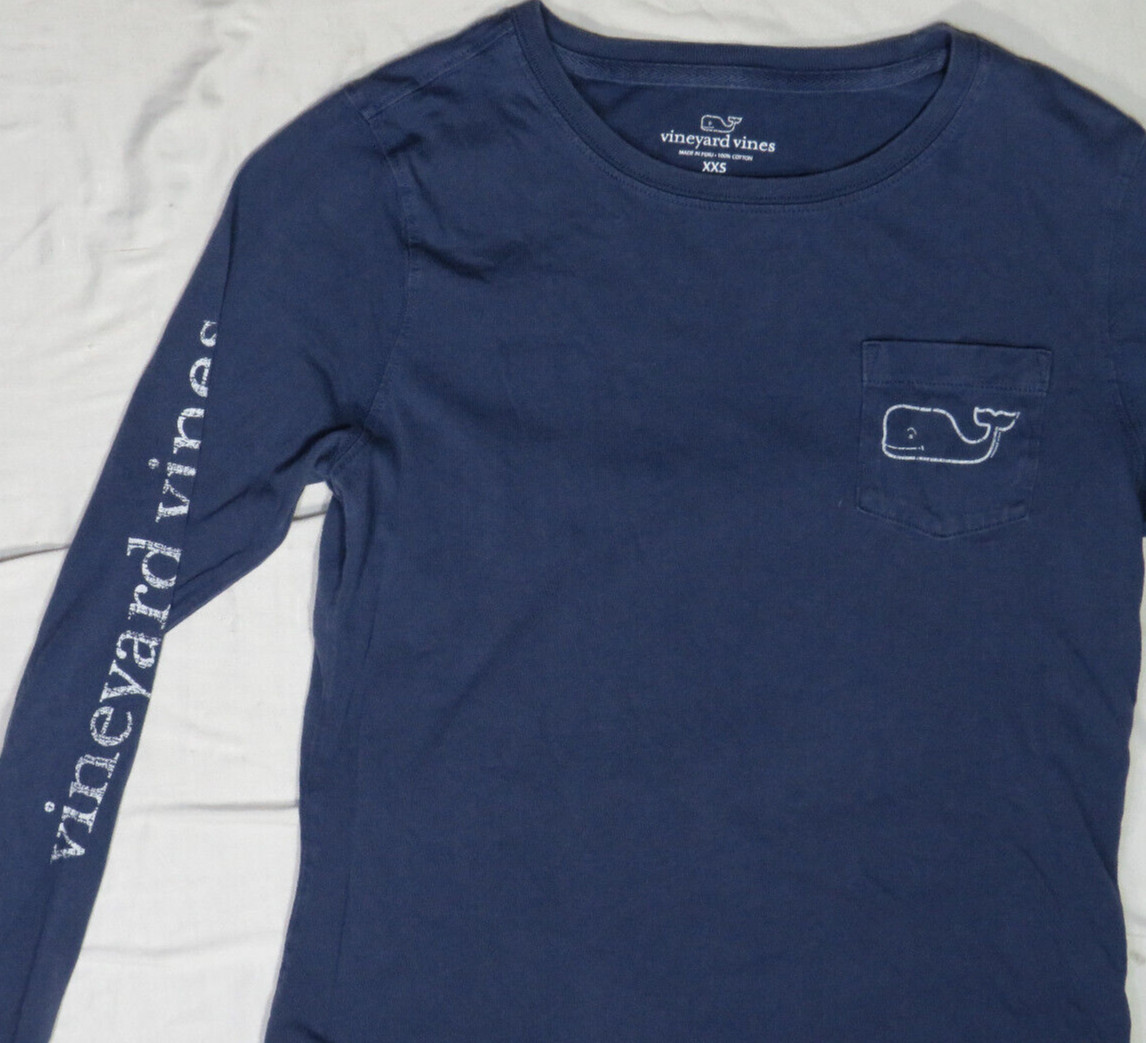 VINEYARD VINES MENS SHIRT NAVY BLUE XXS LONG SLEEVE POCKET TEE 100% COTTON
