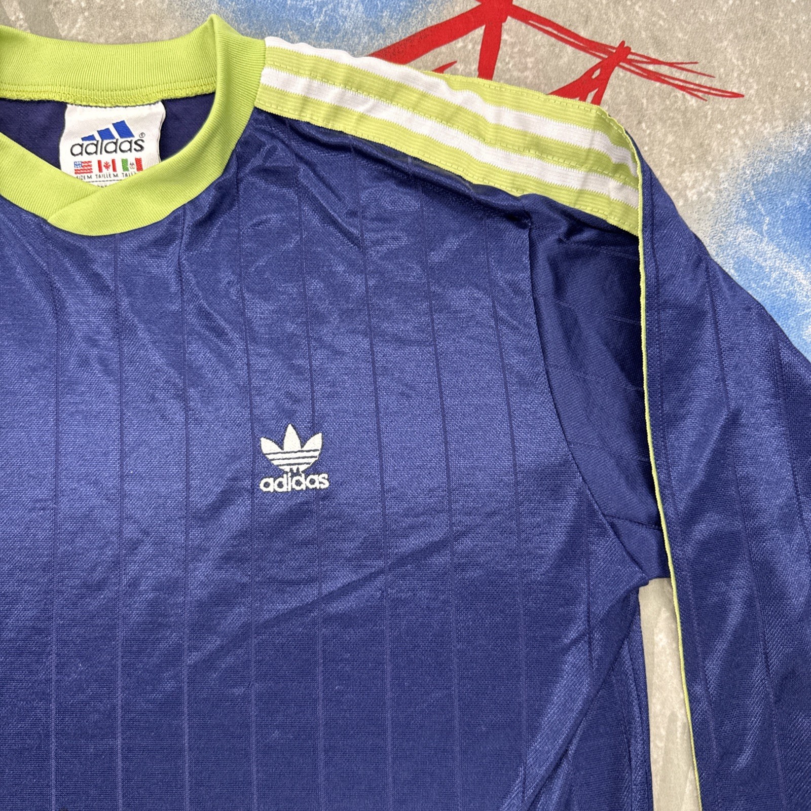 adidas Satin Long Sleeve Soccer Tre-Foil Blue Men&rsquo;s M T-Shirt