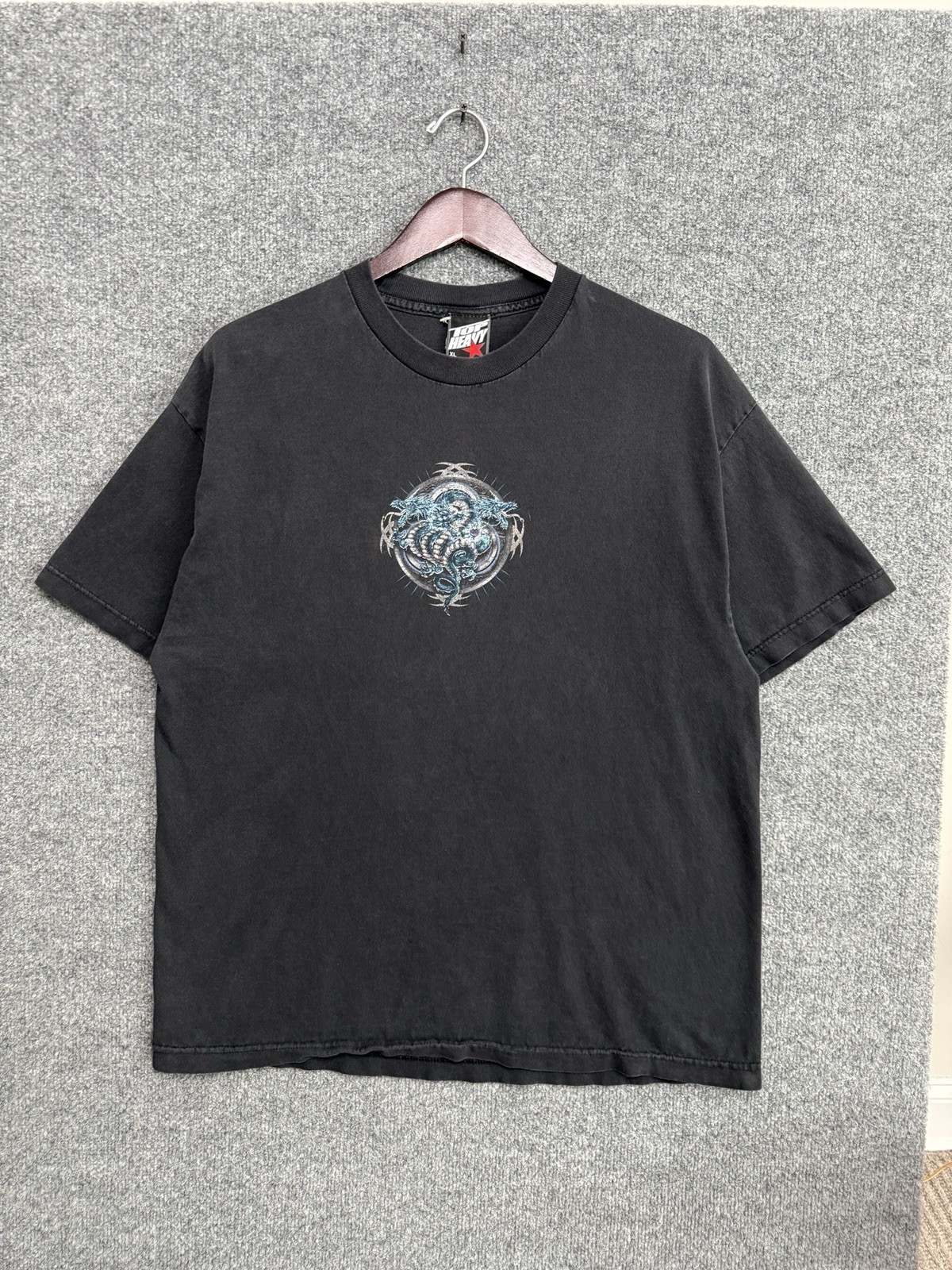 Vintage Top Heavy Dragon T Shirt Size XL Art Skater 90s Y2K Streetwear Black