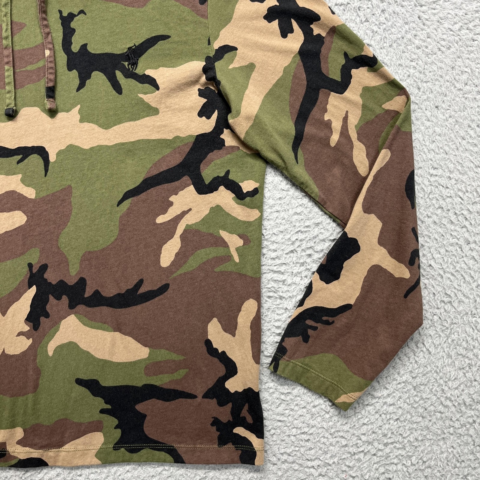 Polo Ralph Lauren Hooded T-shirt Mens Medium Camo Jersey Woodland Long Sleeve