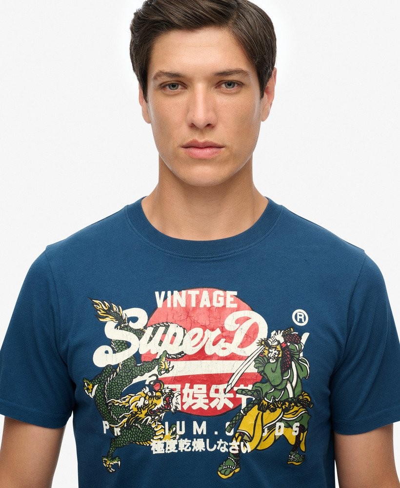 Superdry T-Shirt Short Sleeve Crew Neck Top VL Tokyo Relaxed Tee Blue Dark Grey