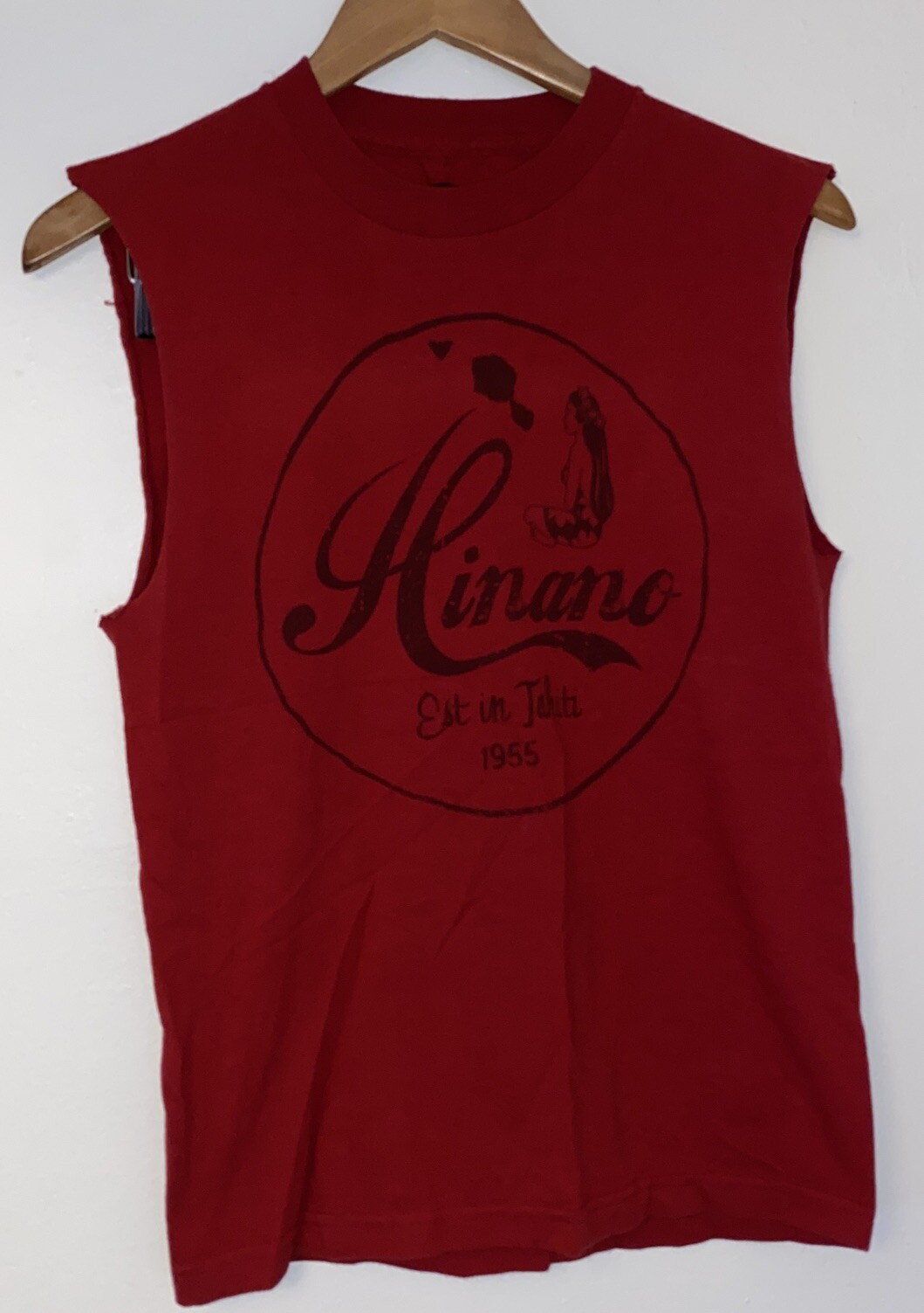 HINANO TAHITI CUSTOM RED GRAPHIC TANK TOP MENS S/M ALOHA GIRL
