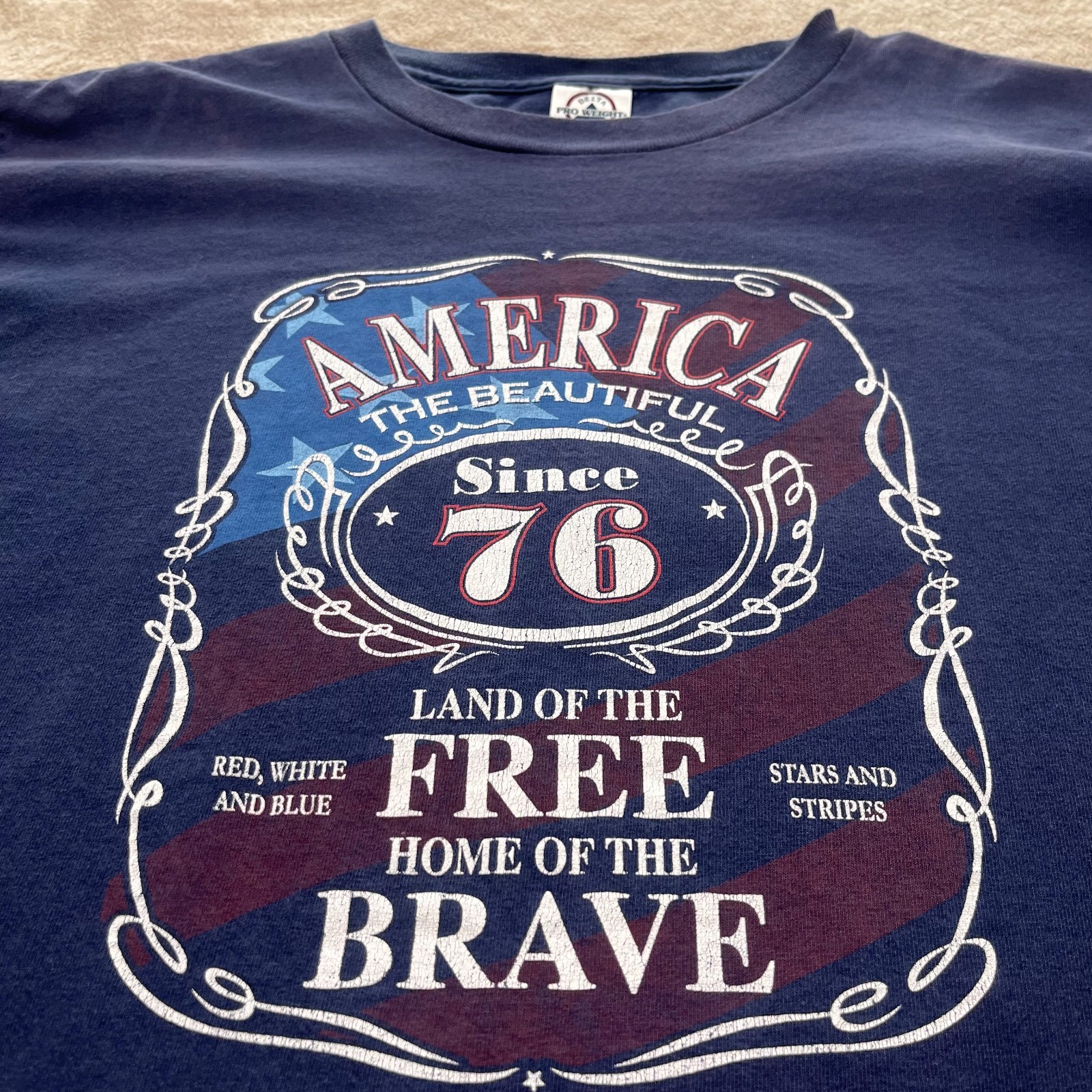 Delta Pro Weight Men&rsquo;s Medium Short Sleeve -Blue America Free & Brave T-Shirt