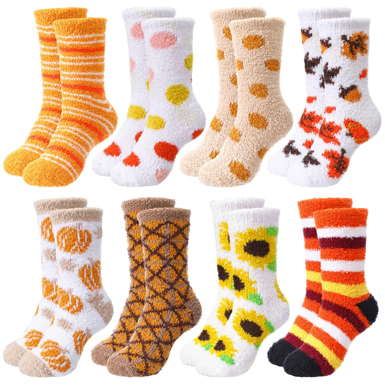 Womens Thanksgiving Fuzzy Socks Bulk Fall Holiday Gifts Stripe 8 PAIRS