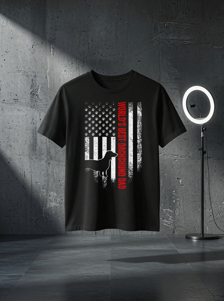 Unisex Vintage American Flag World&rsquo;s Best Dachshund Dad Silhouette for Women Men