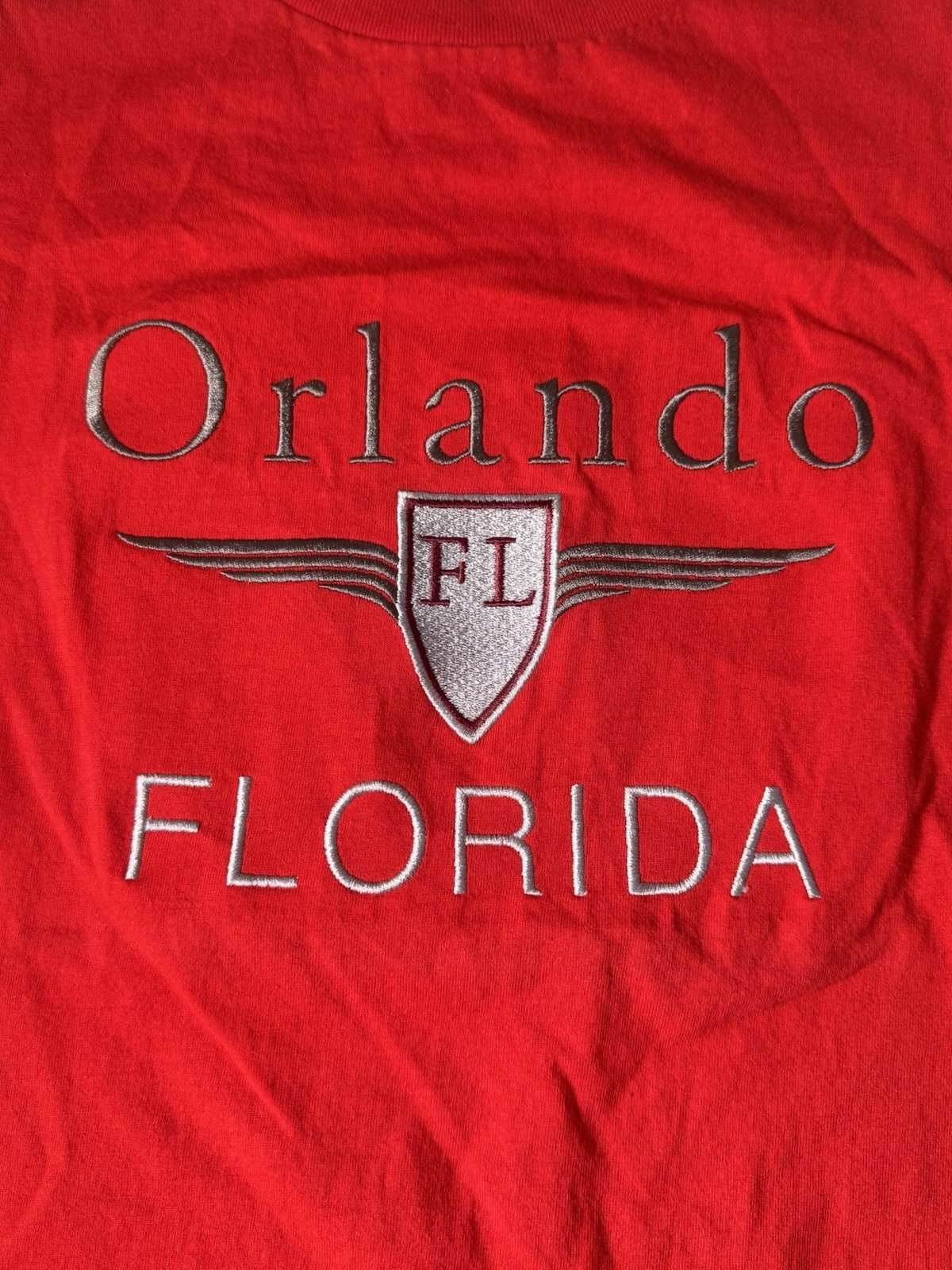 Pre Owned Good Orlando Florida Suna T Shirt Embroidered Red Silver Men Size 2XL