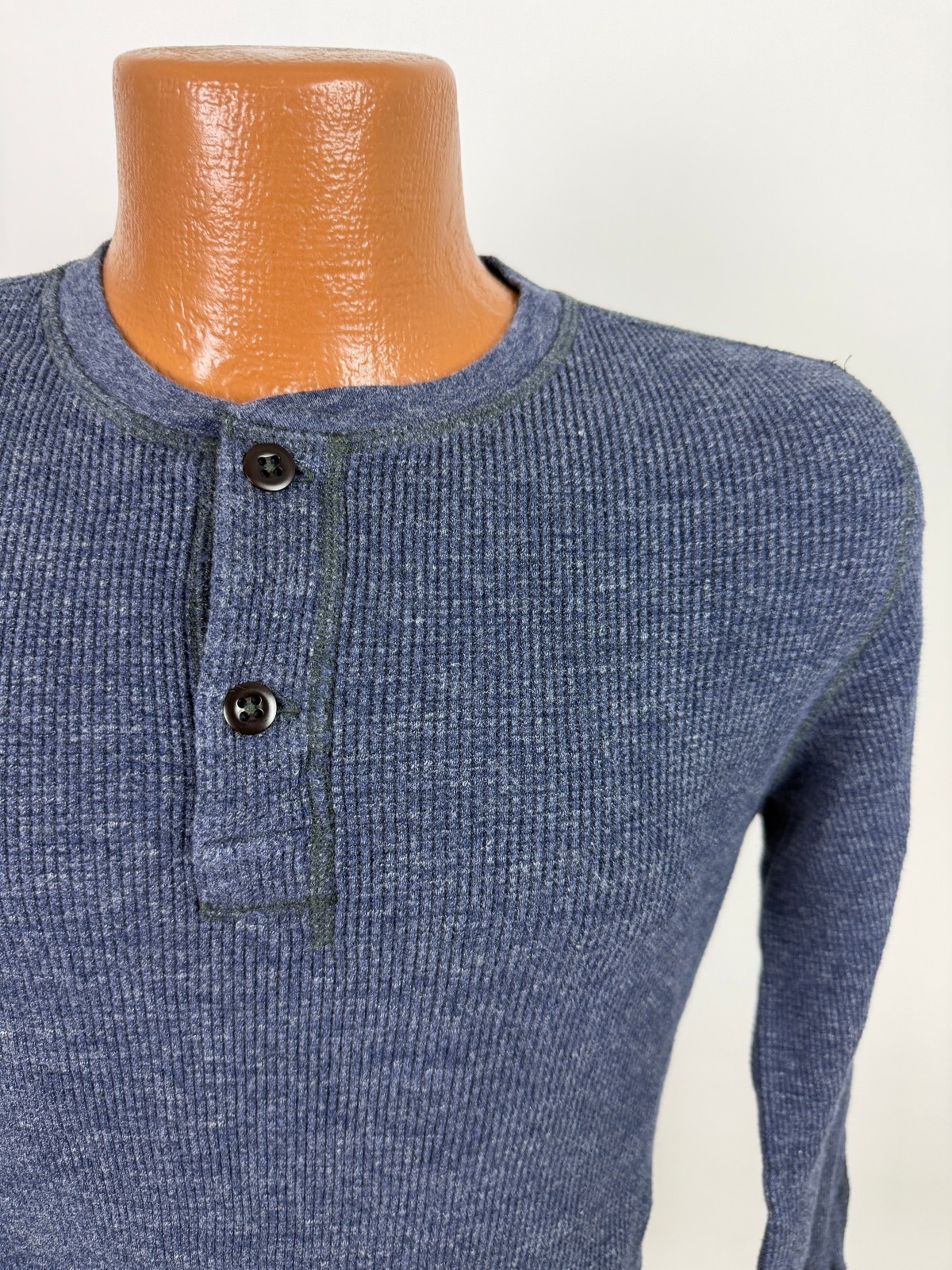 Wallace Barnes Shirt Men Medium Waffle-Knit Henley Thermal Minimal Heather Navy